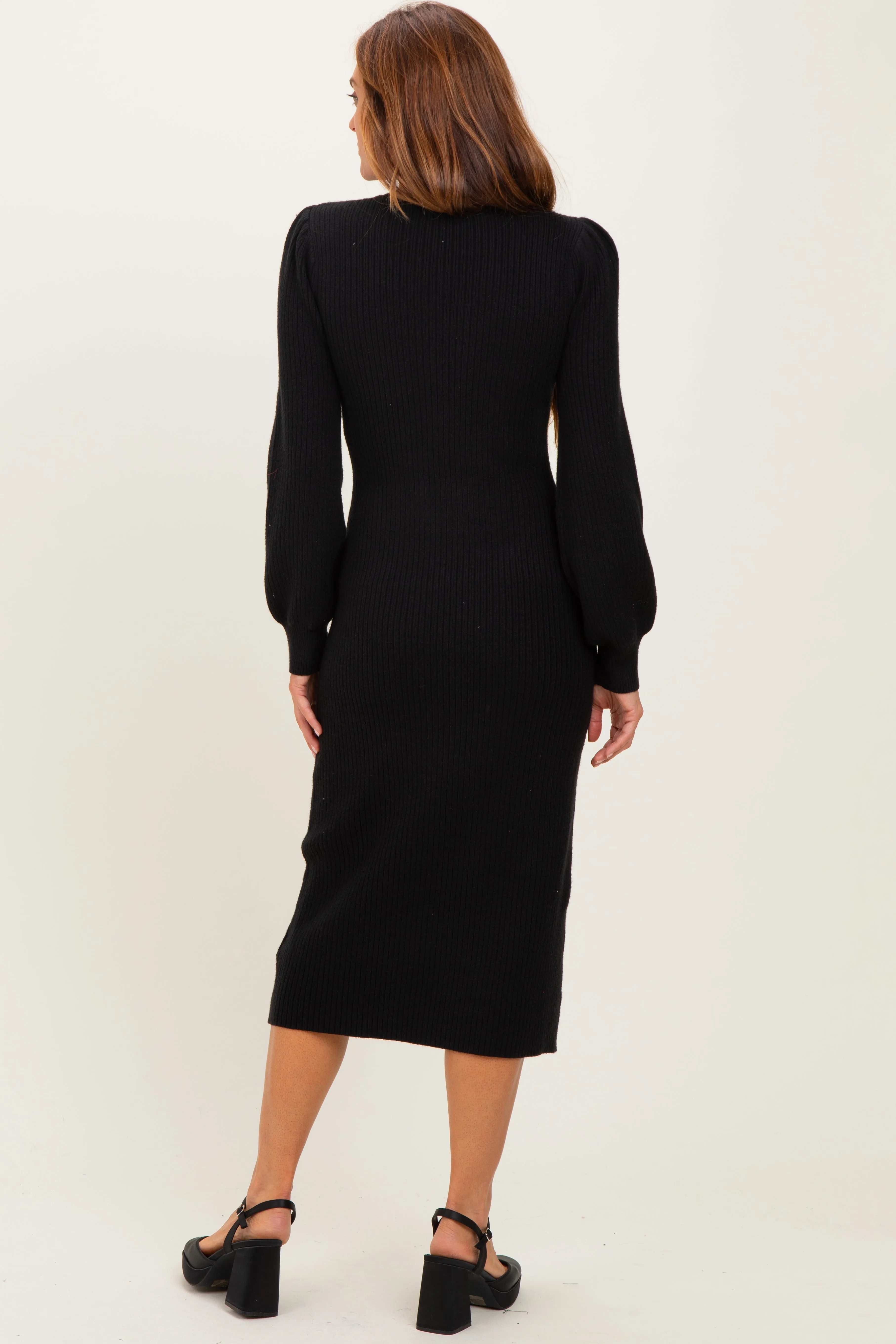 Black Ribbed Bow Detail Midi Sweater Dress sold by Pinkblush product image thumbnail 4