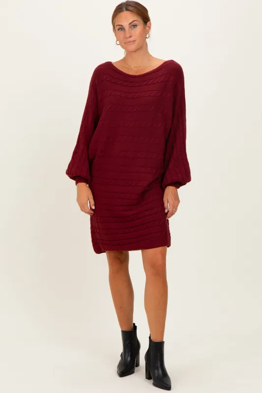 Burgundy Cable Knit Dolman Sleeve Sweater Mini Dress sold by Pinkblush