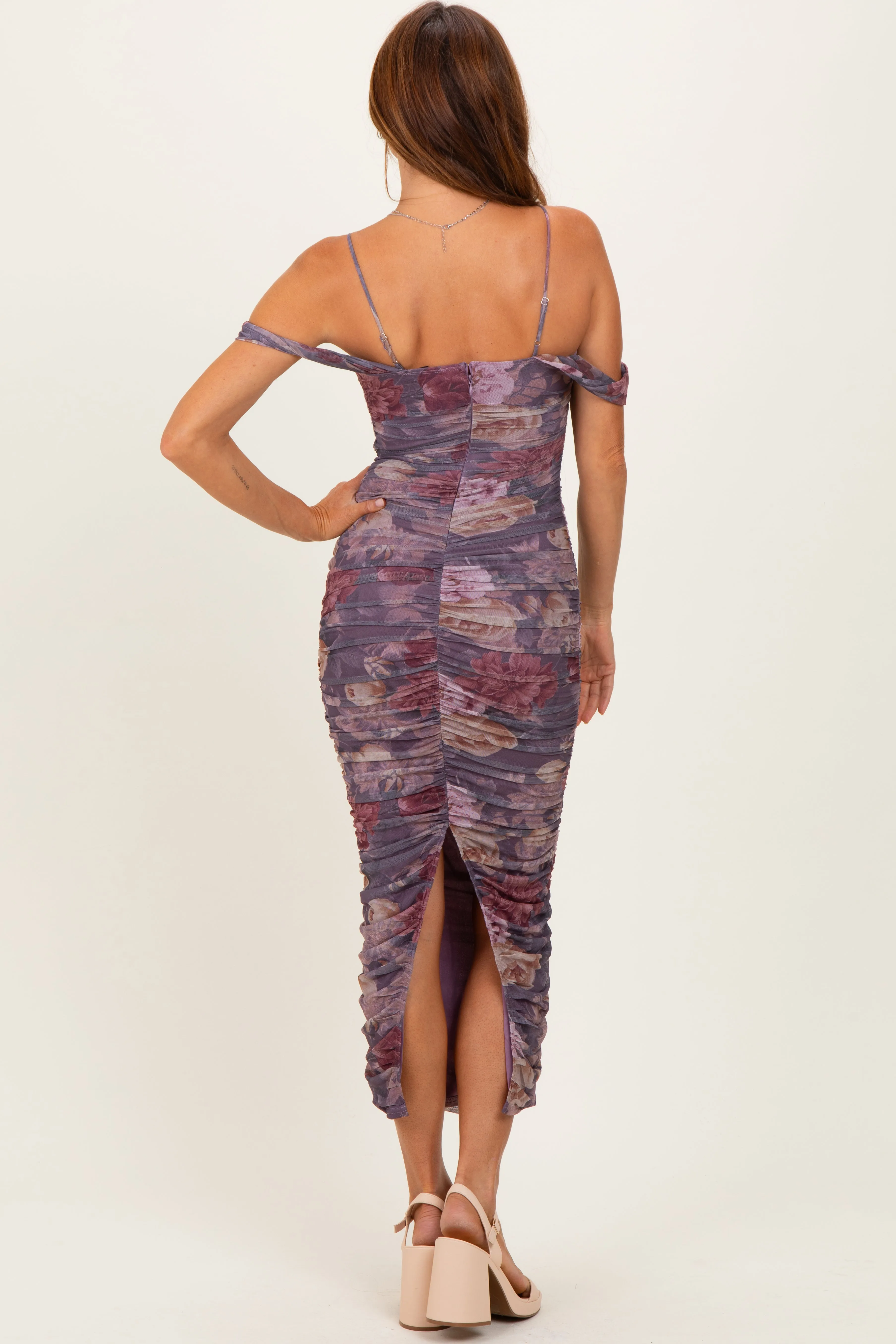 Lavender Floral Ruched Midi Dress sold by Pinkblush product image thumbnail 4
