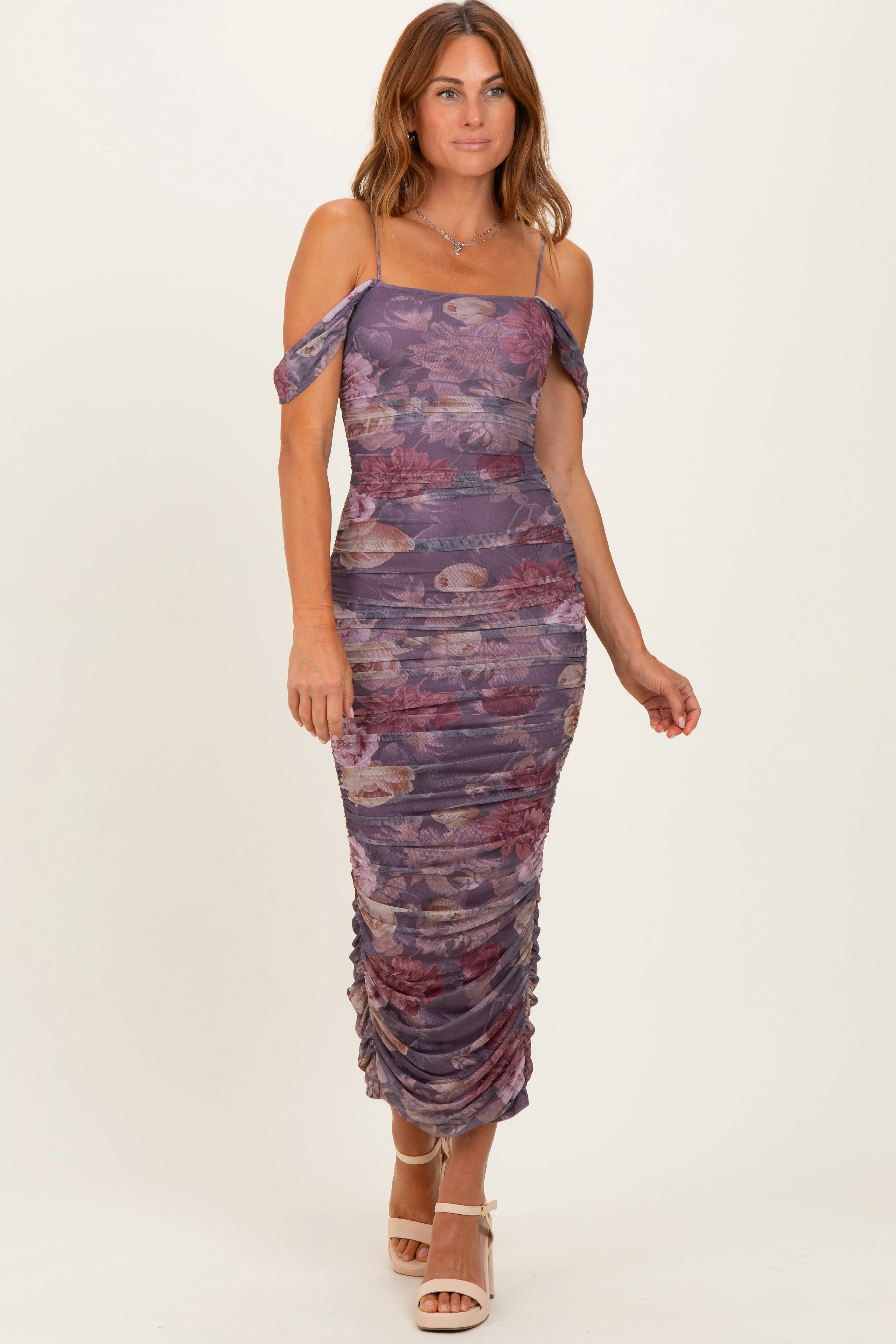 Lavender Floral Ruched Midi Dress sold by Pinkblush product image thumbnail 2