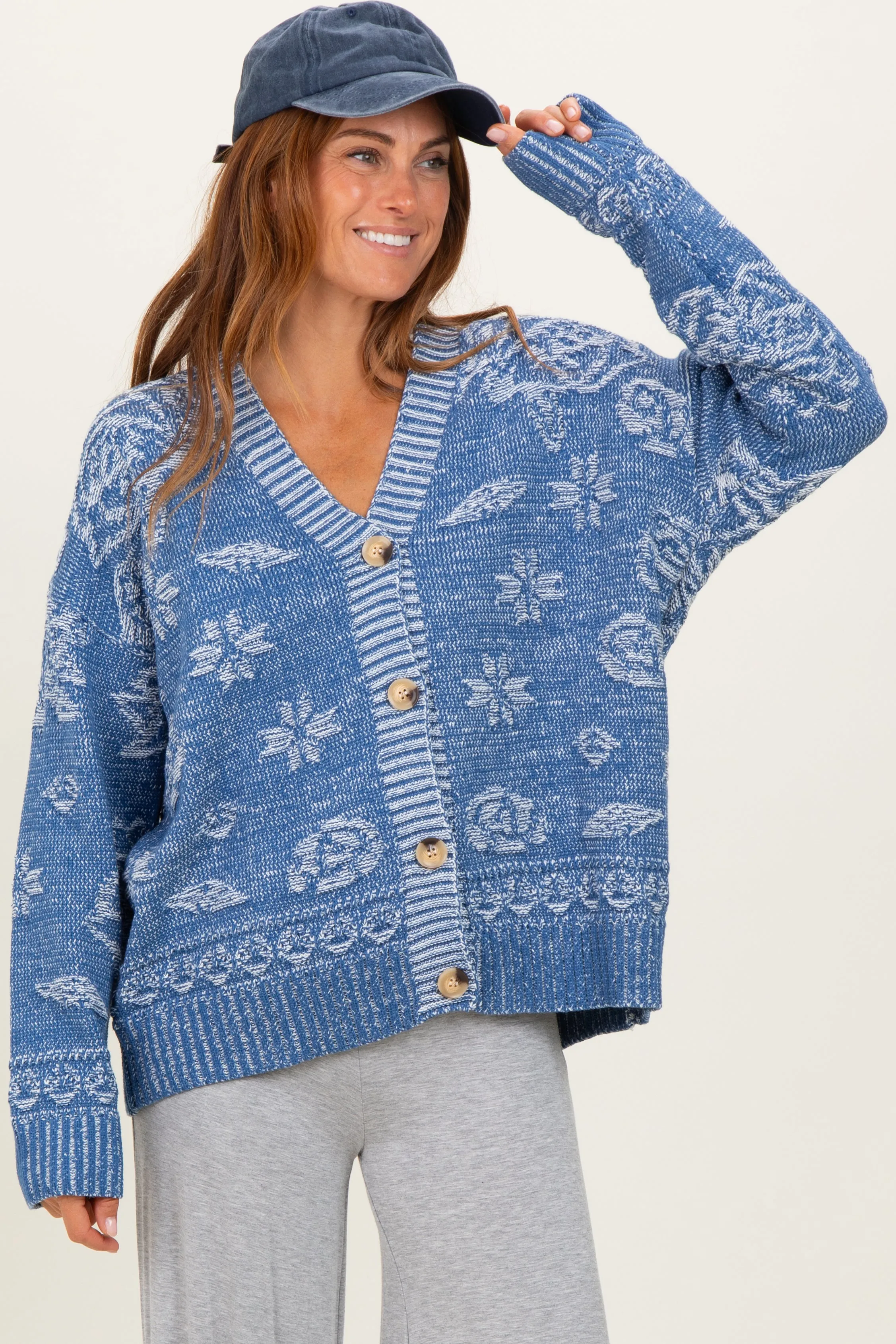 Blue Floral Knit Button Cardigan sold by Pinkblush product image thumbnail 2
