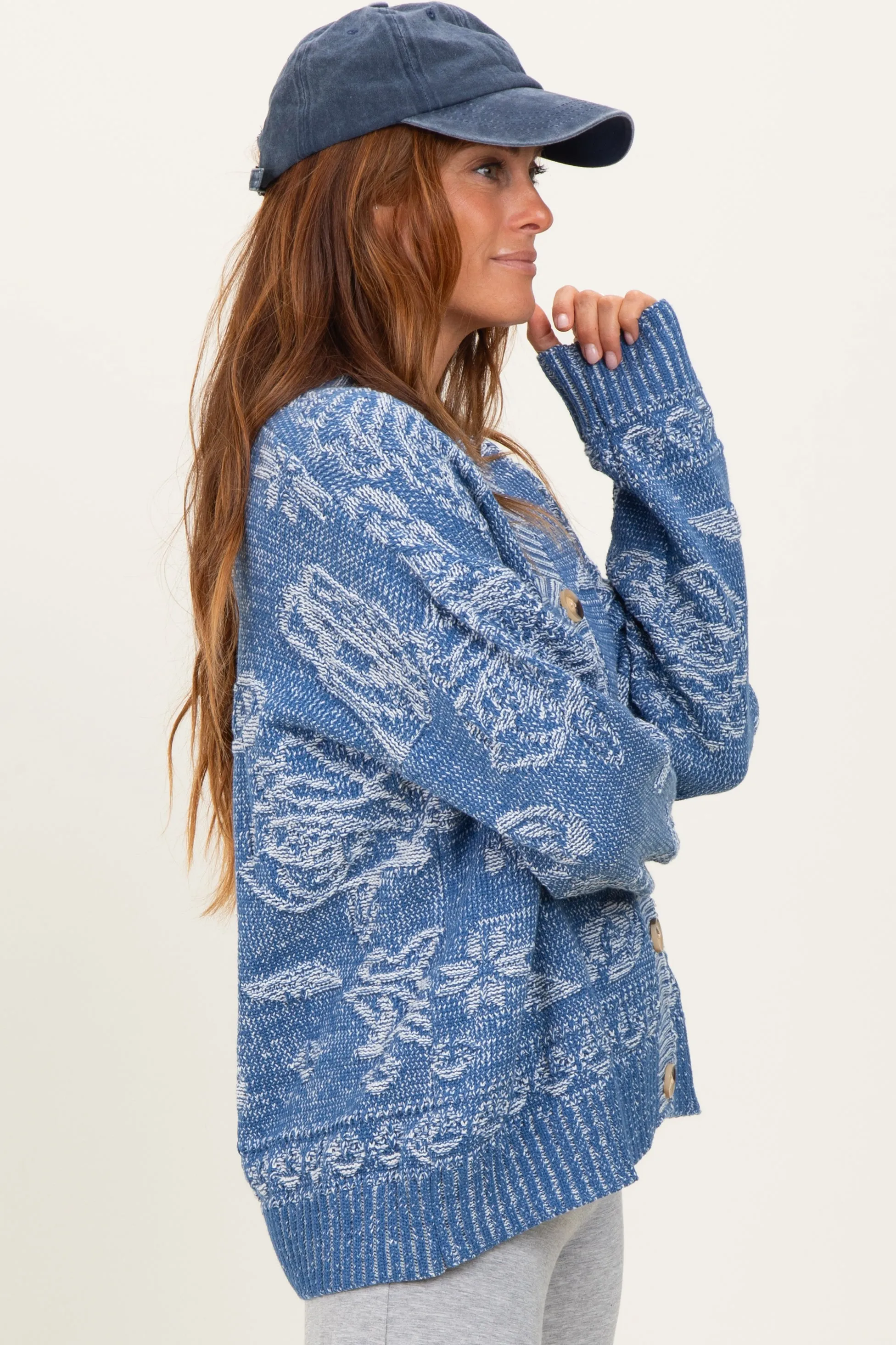 Blue Floral Knit Button Cardigan sold by Pinkblush product image thumbnail 3