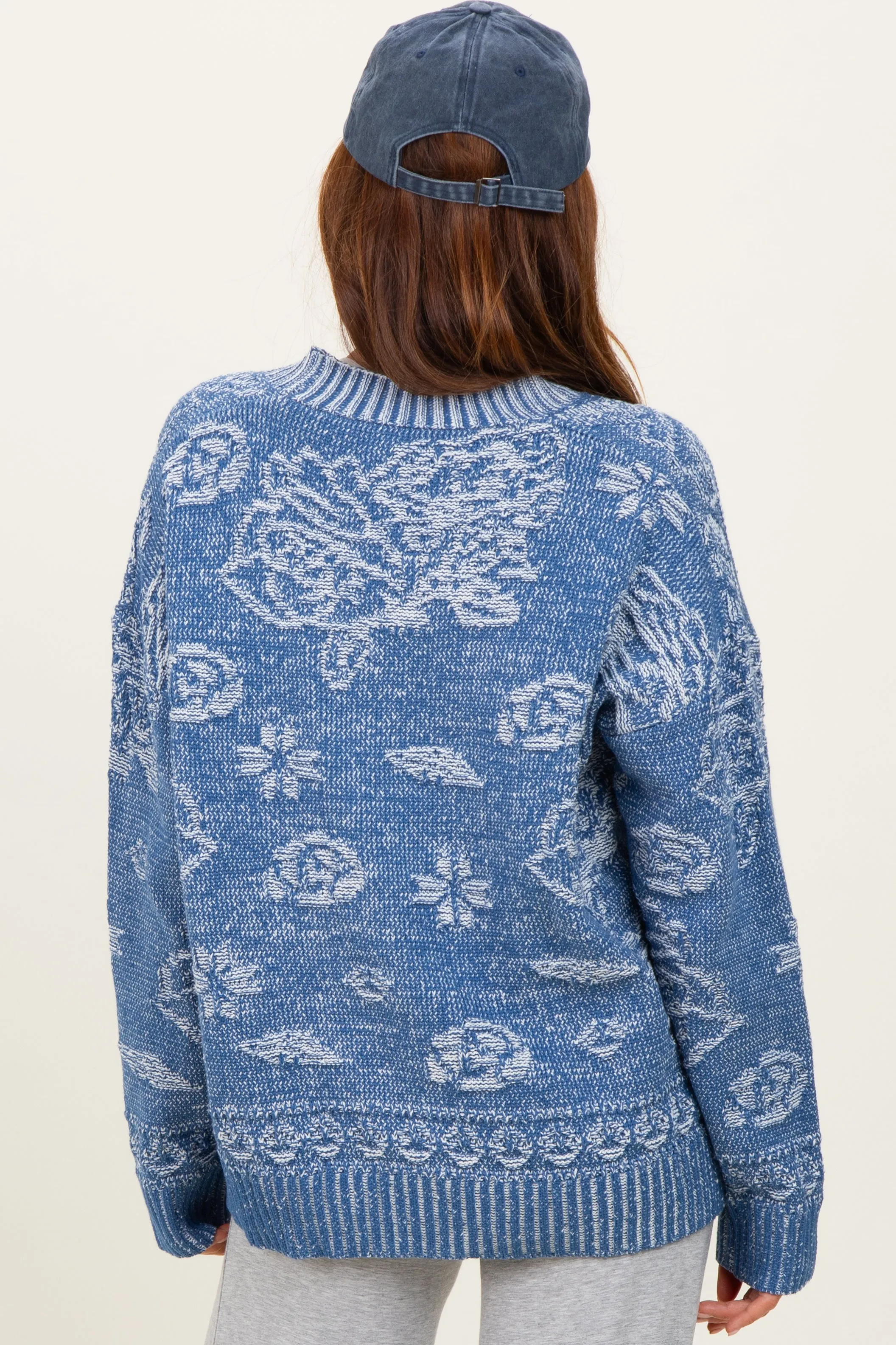 Blue Floral Knit Button Cardigan sold by Pinkblush product image thumbnail 4