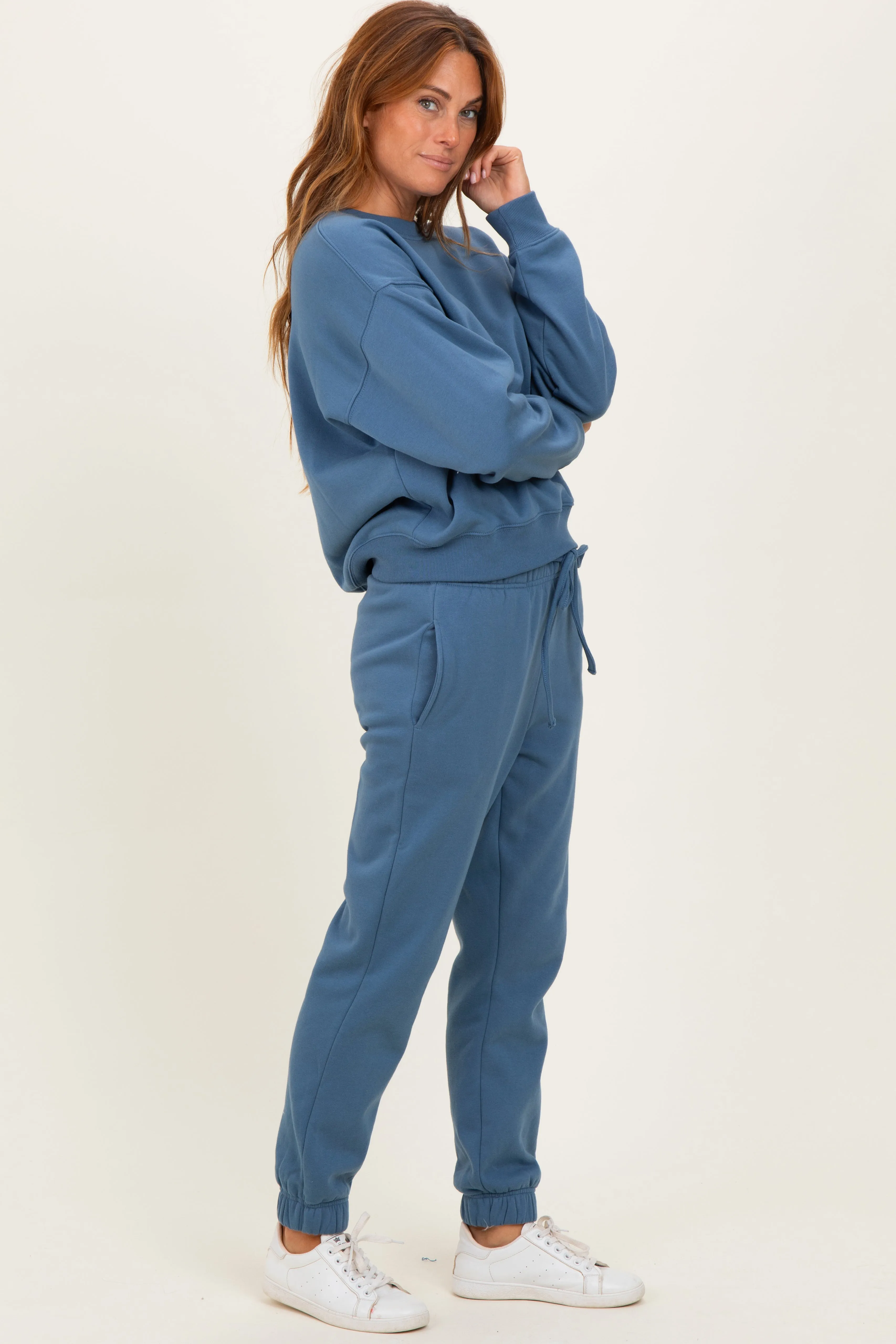 Dusty Blue Fleece Long Sleeve Pullover & Jogger Set sold by Pinkblush product image thumbnail 3