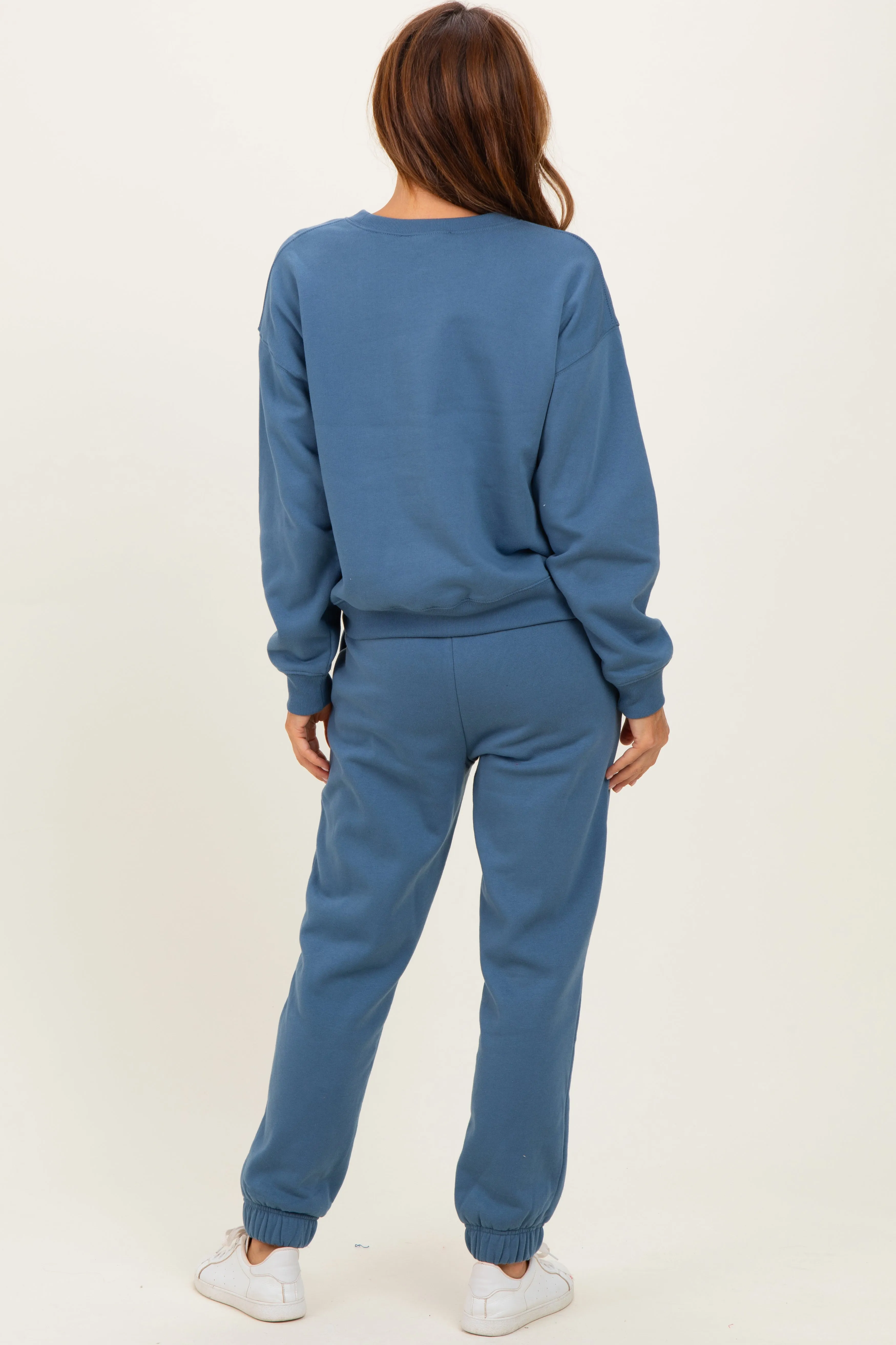 Dusty Blue Fleece Long Sleeve Pullover & Jogger Set sold by Pinkblush product image thumbnail 4