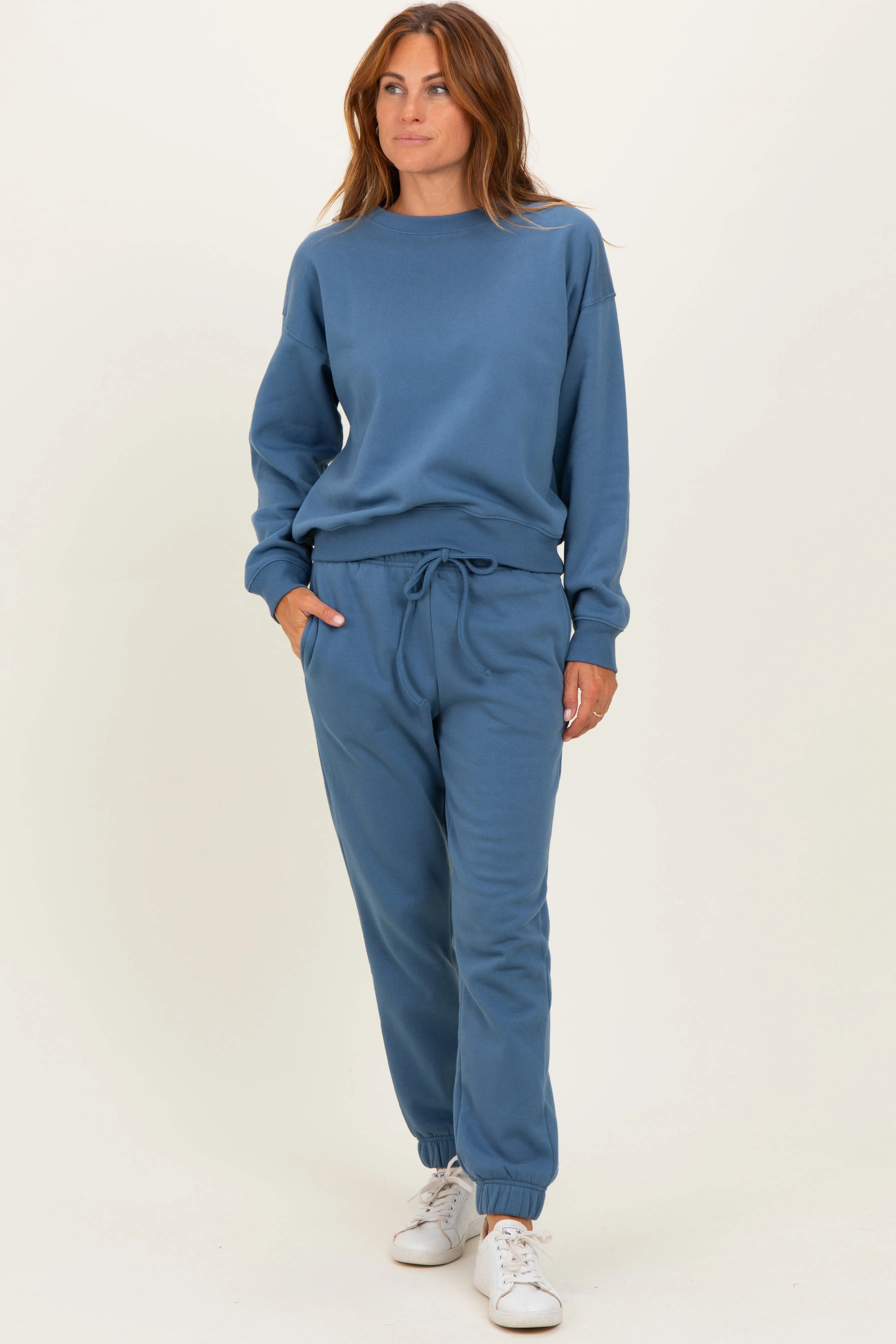 Dusty Blue Fleece Long Sleeve Pullover & Jogger Set sold by Pinkblush