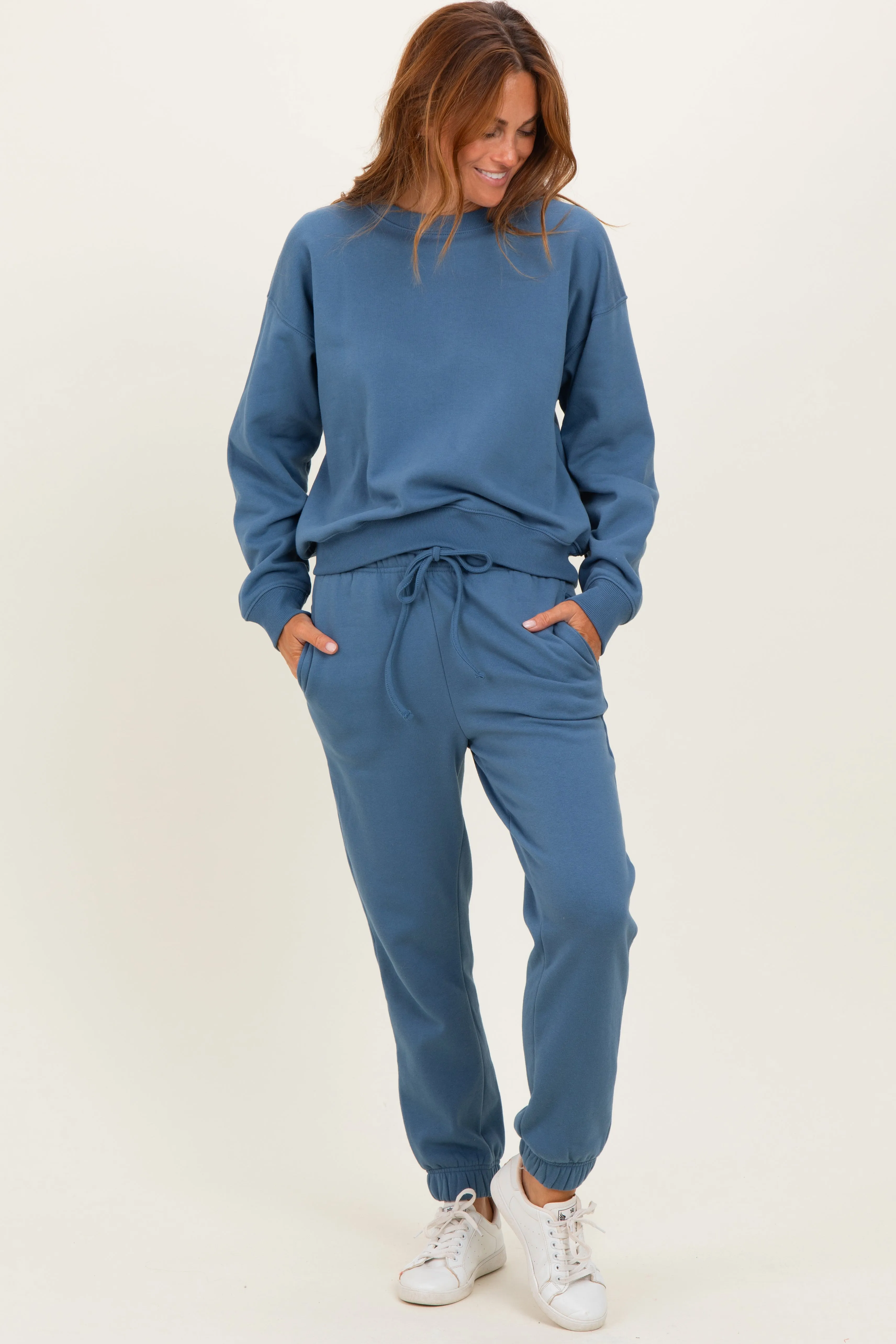 Dusty Blue Fleece Long Sleeve Pullover & Jogger Set sold by Pinkblush product image thumbnail 2