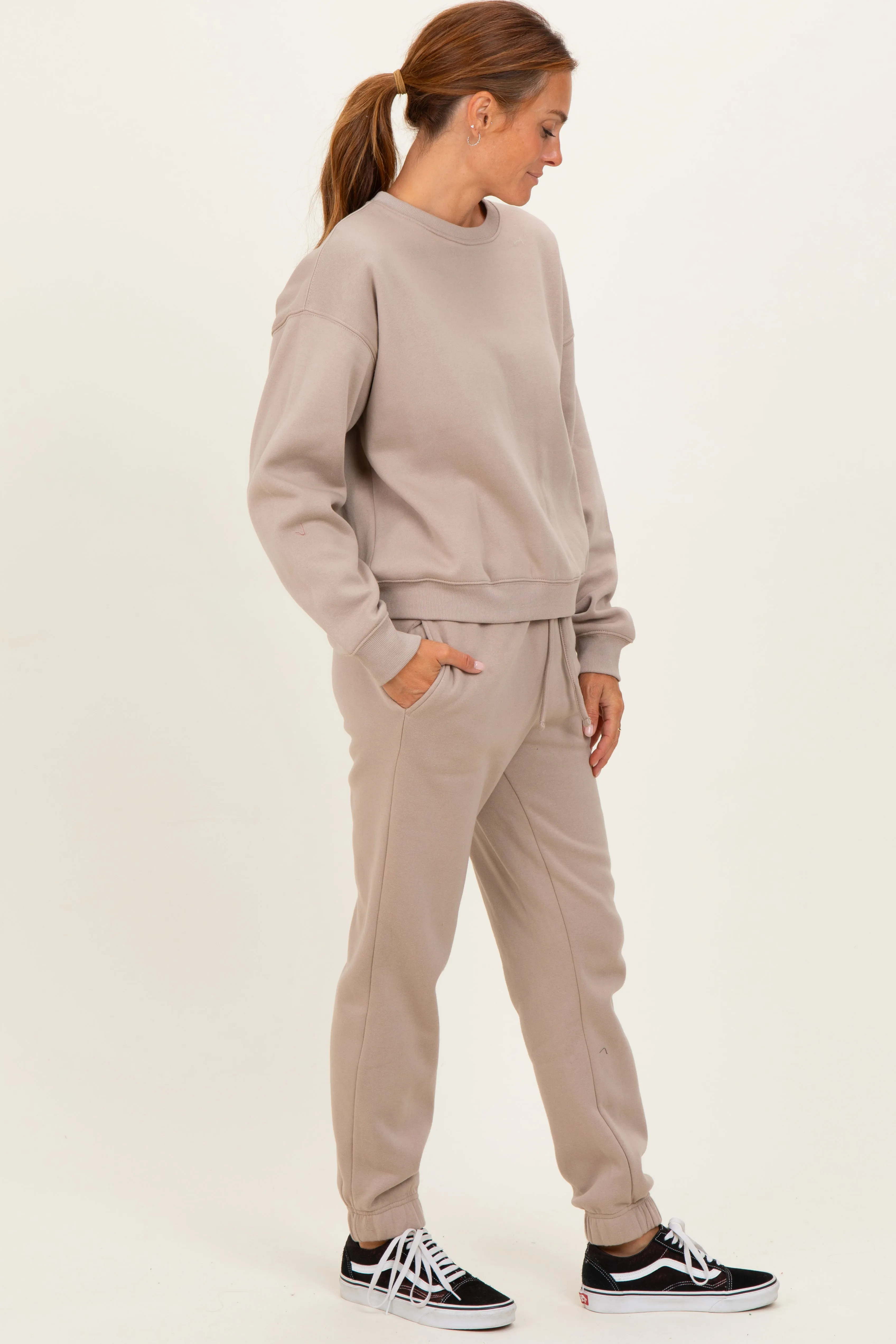 Light Mocha Fleece Long Sleeve Pullover & Jogger Set sold by Pinkblush product image thumbnail 3