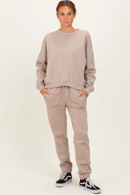 Light Mocha Fleece Long Sleeve Pullover & Jogger Set sold by Pinkblush