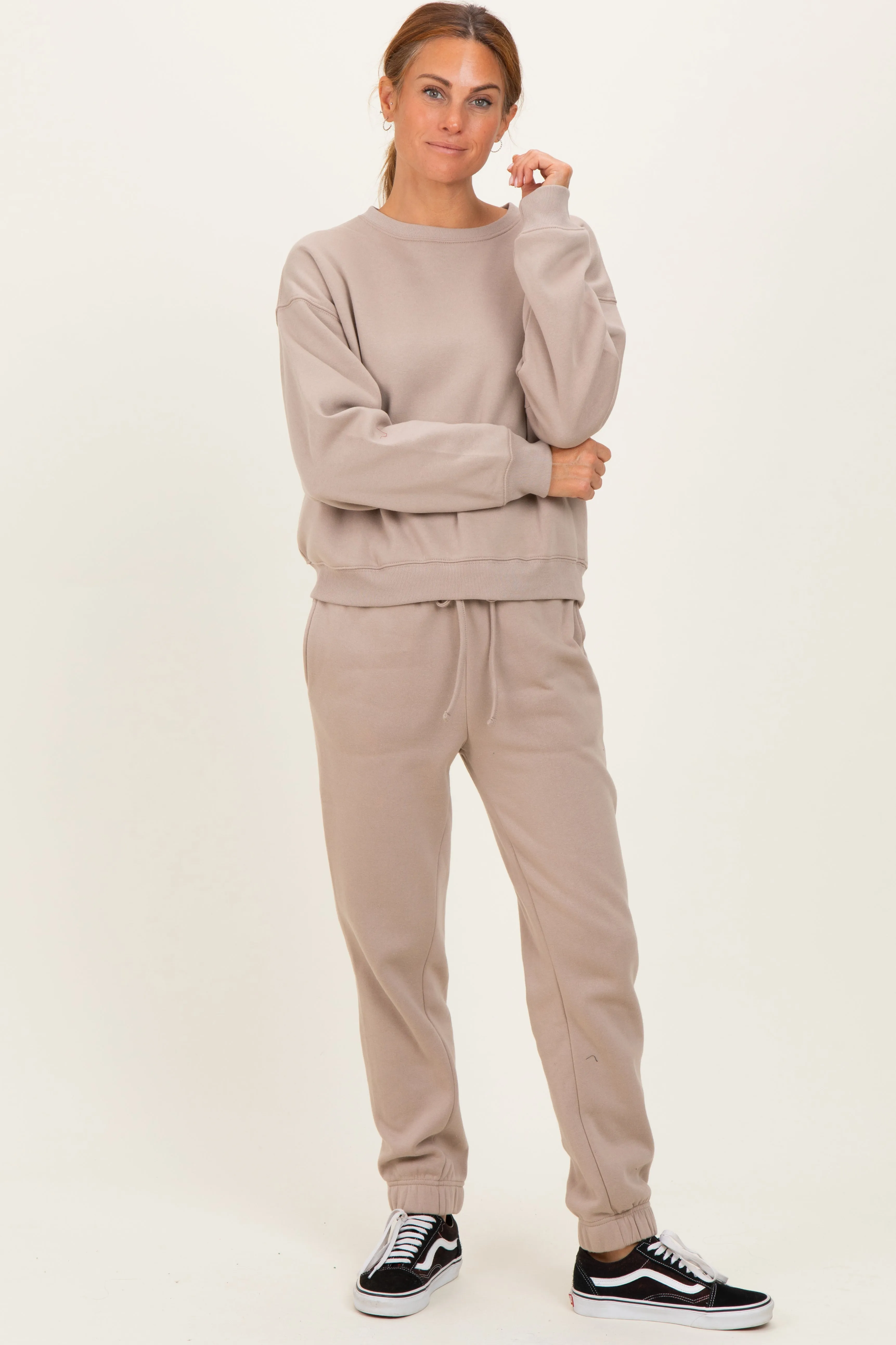 Light Mocha Fleece Long Sleeve Pullover & Jogger Set sold by Pinkblush product image thumbnail 2