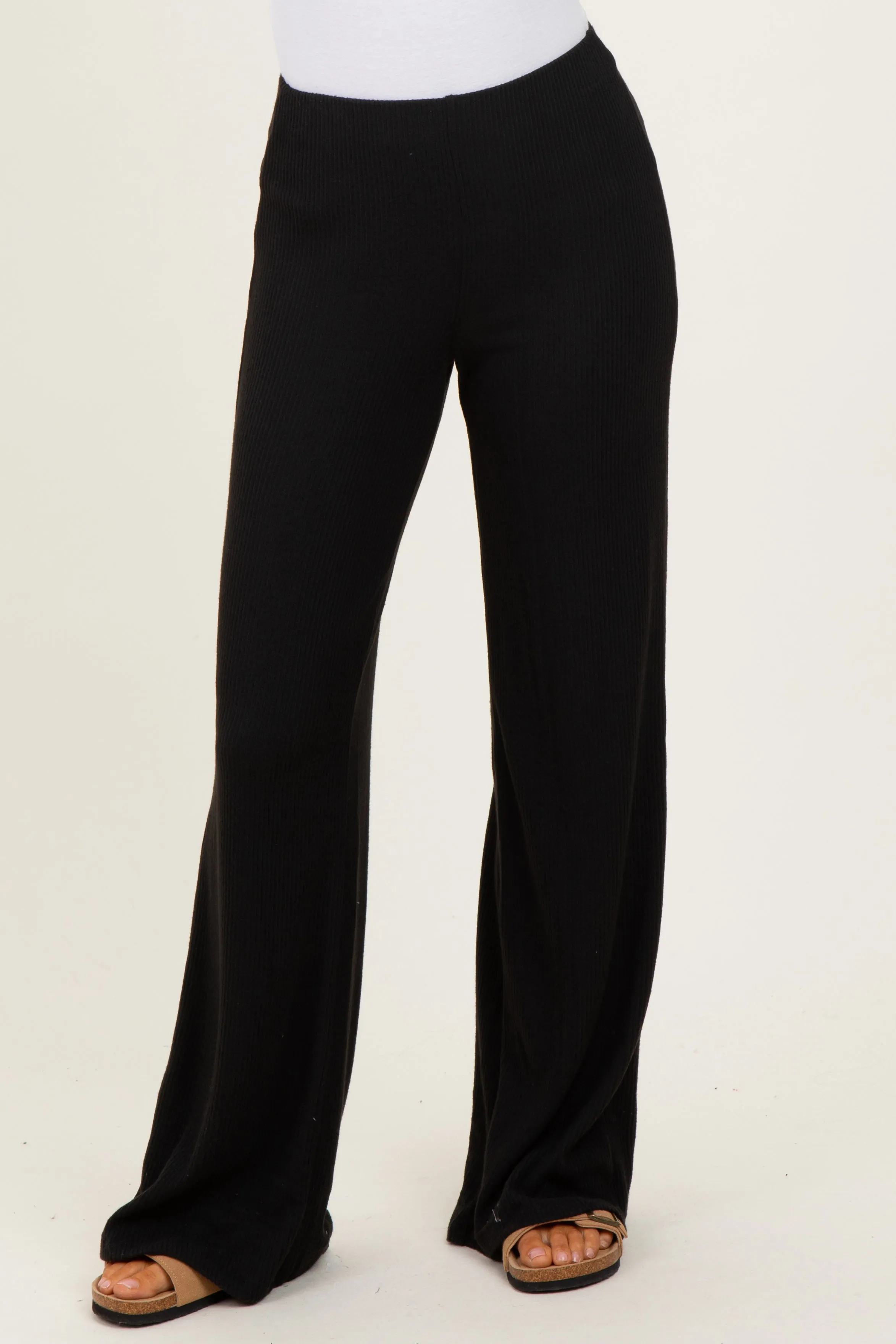 Black Brushed Knit Flare Leg Pants sold by Pinkblush product image thumbnail 2