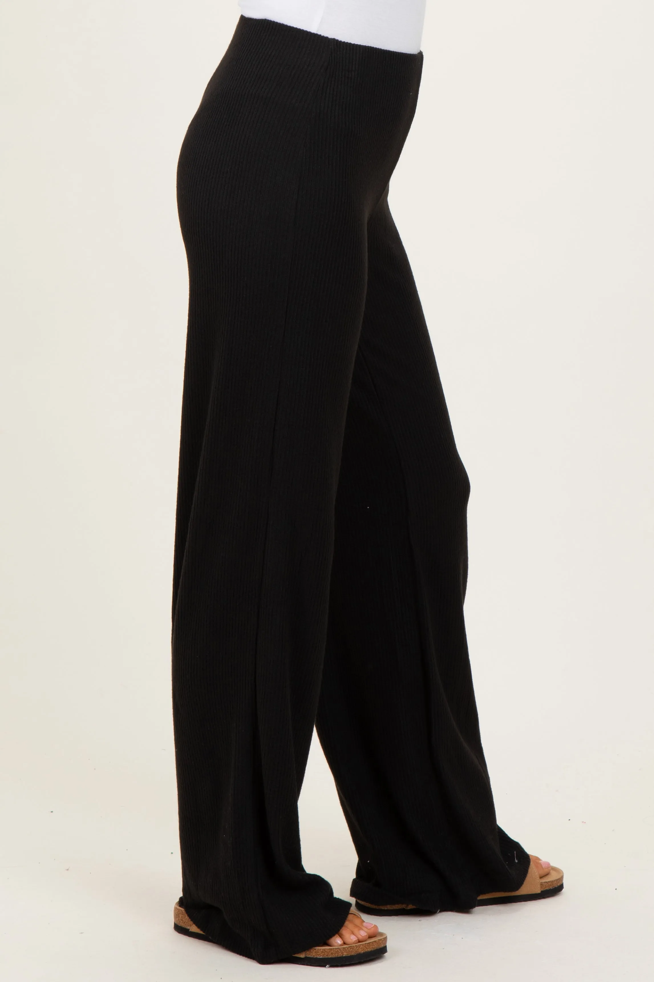 Black Brushed Knit Flare Leg Pants sold by Pinkblush product image thumbnail 3