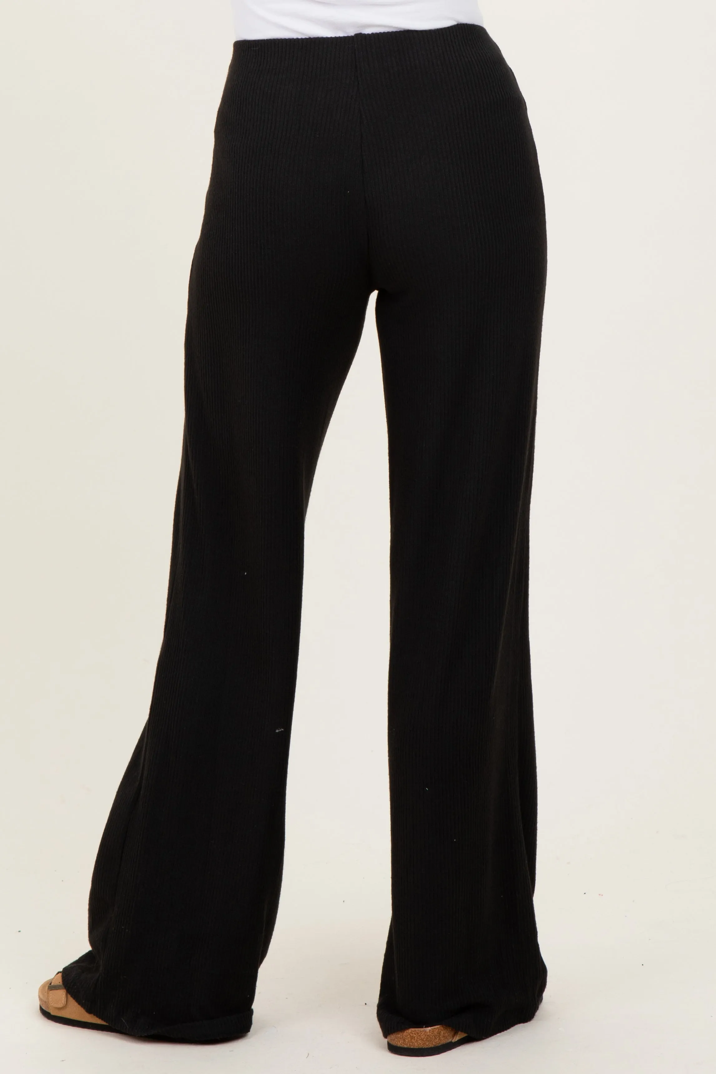 Black Brushed Knit Flare Leg Pants sold by Pinkblush product image thumbnail 4