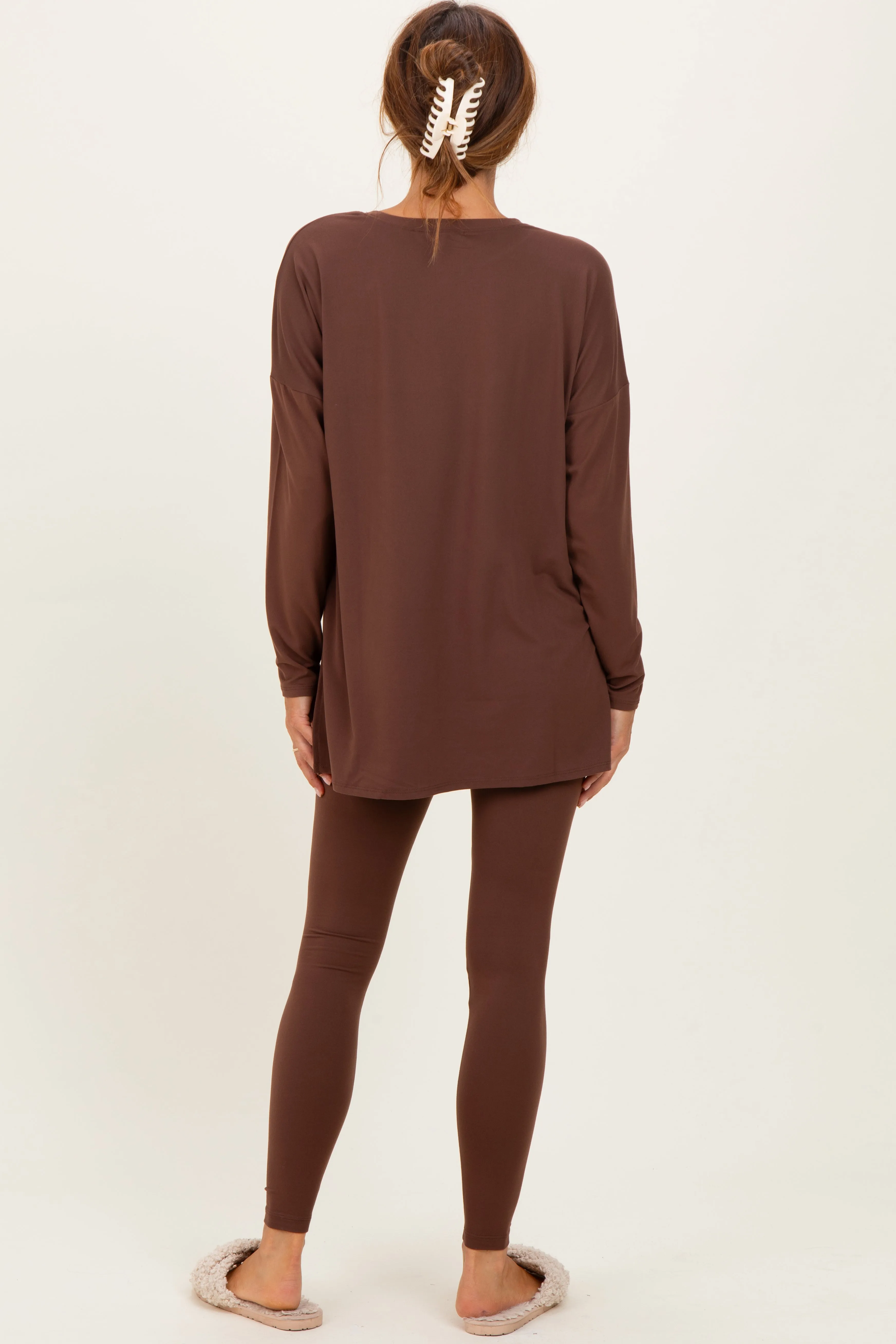 Brown Brushed Knit Oversized Top and Legging Set sold by Pinkblush product image thumbnail 4