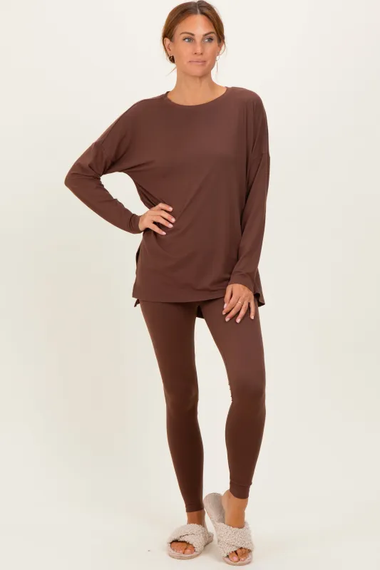 Brown Brushed Knit Oversized Top and Legging Set sold by Pinkblush