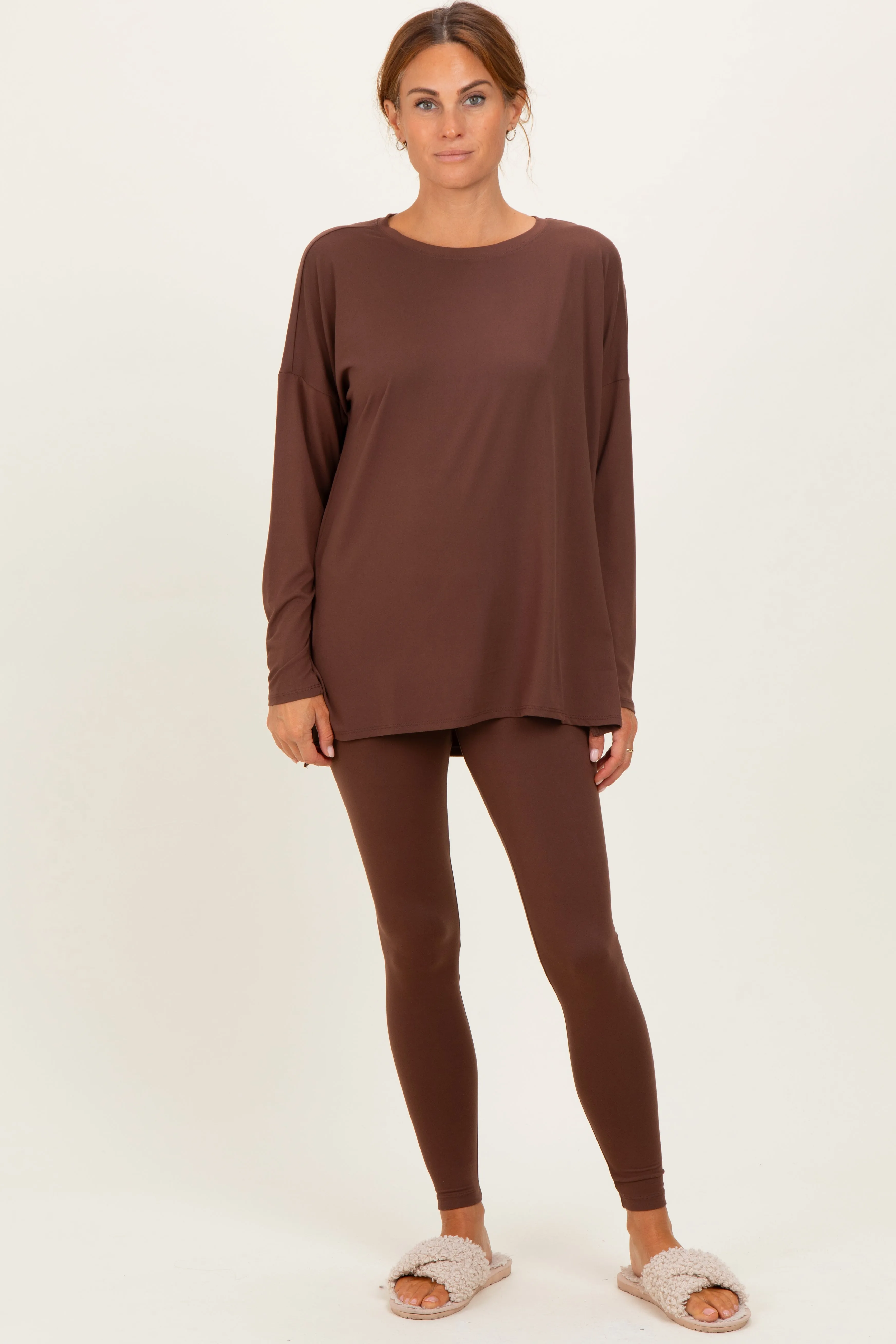 Brown Brushed Knit Oversized Top and Legging Set sold by Pinkblush product image thumbnail 2