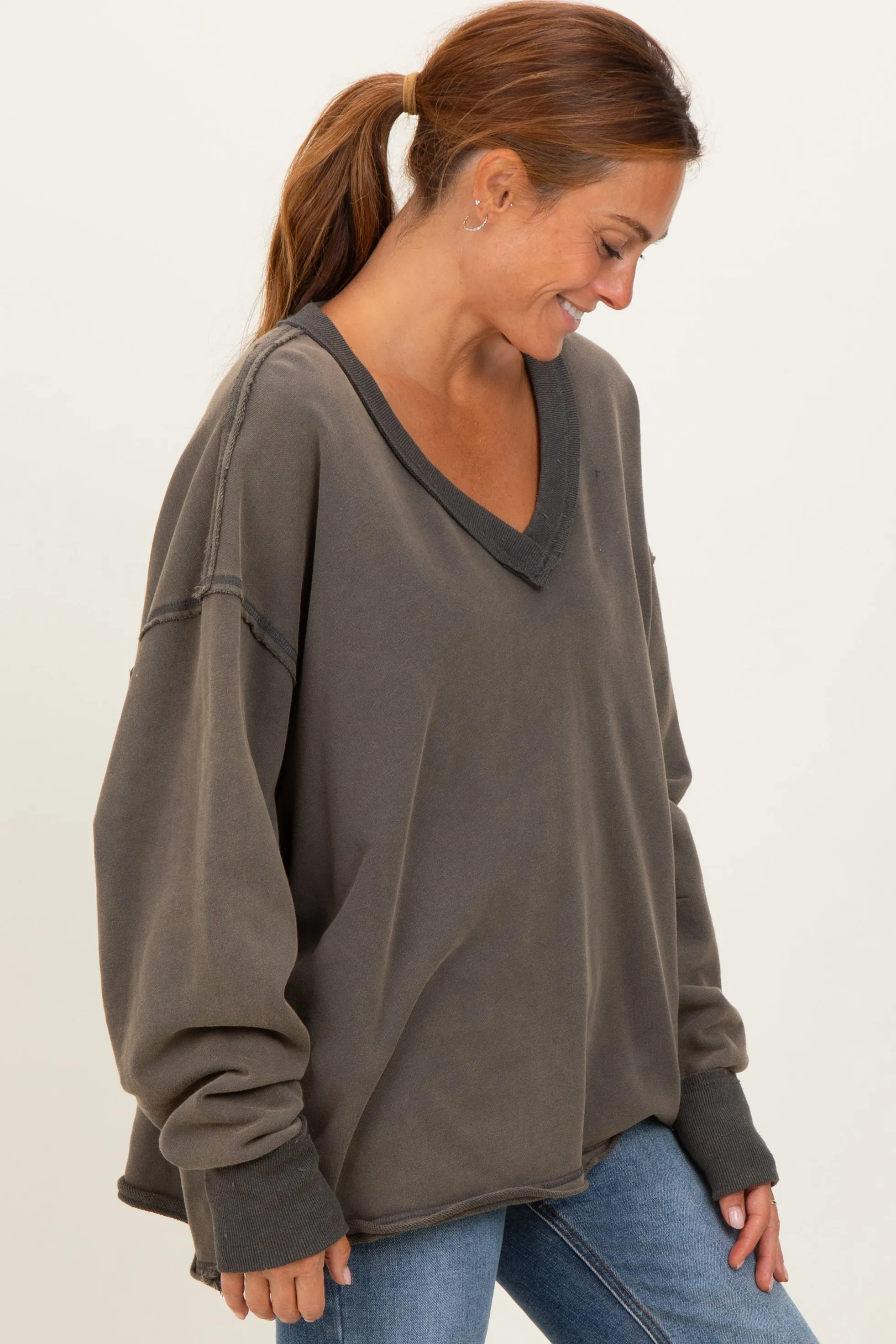 Charcoal Mineral Washed French Terry Oversized Sweatshirt sold by Pinkblush product image thumbnail 3