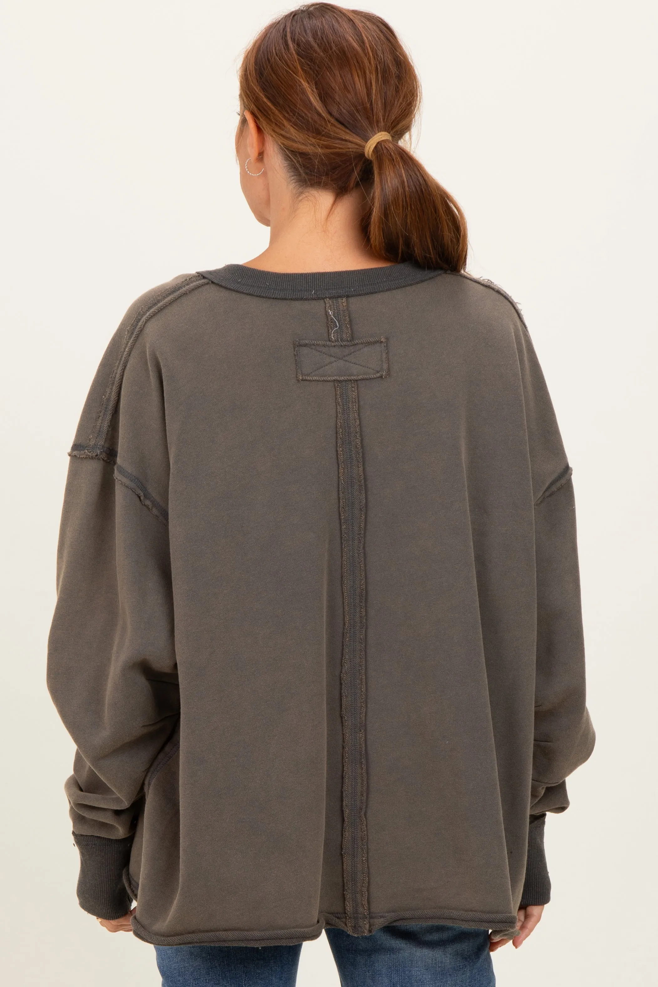 Charcoal Mineral Washed French Terry Oversized Sweatshirt sold by Pinkblush product image thumbnail 4