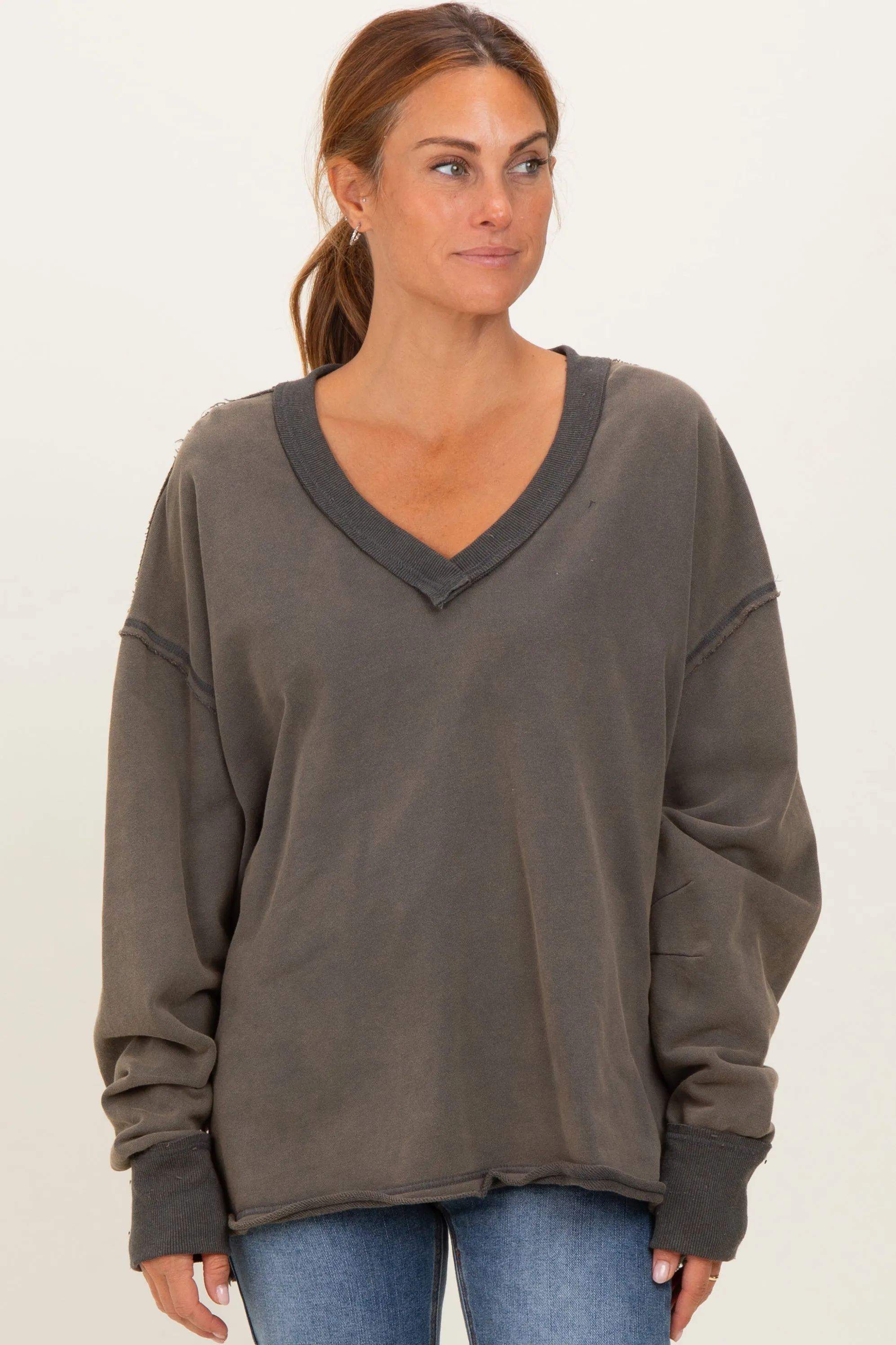 Charcoal Mineral Washed French Terry Oversized Sweatshirt sold by Pinkblush