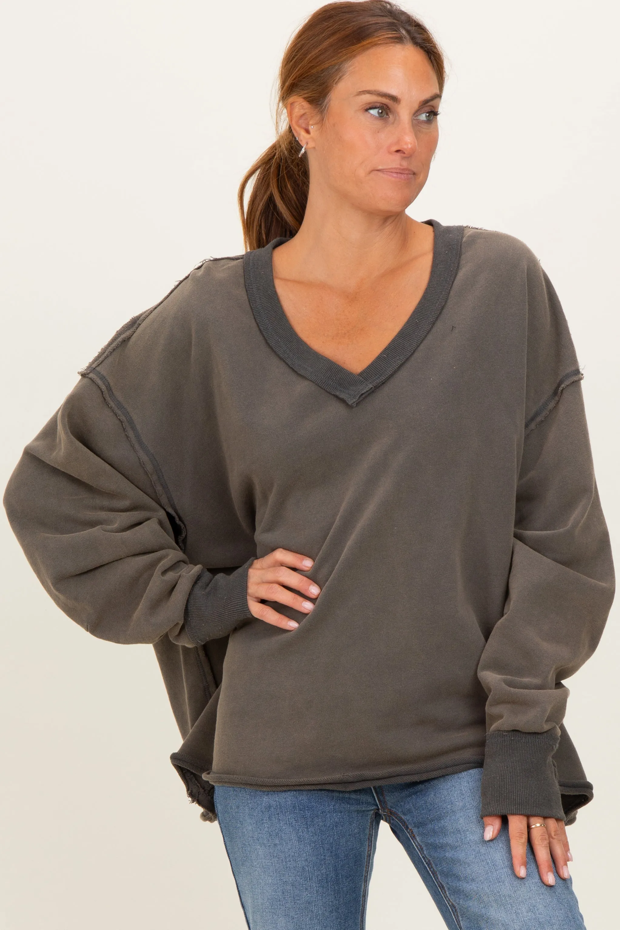 Charcoal Mineral Washed French Terry Oversized Sweatshirt sold by Pinkblush product image thumbnail 2