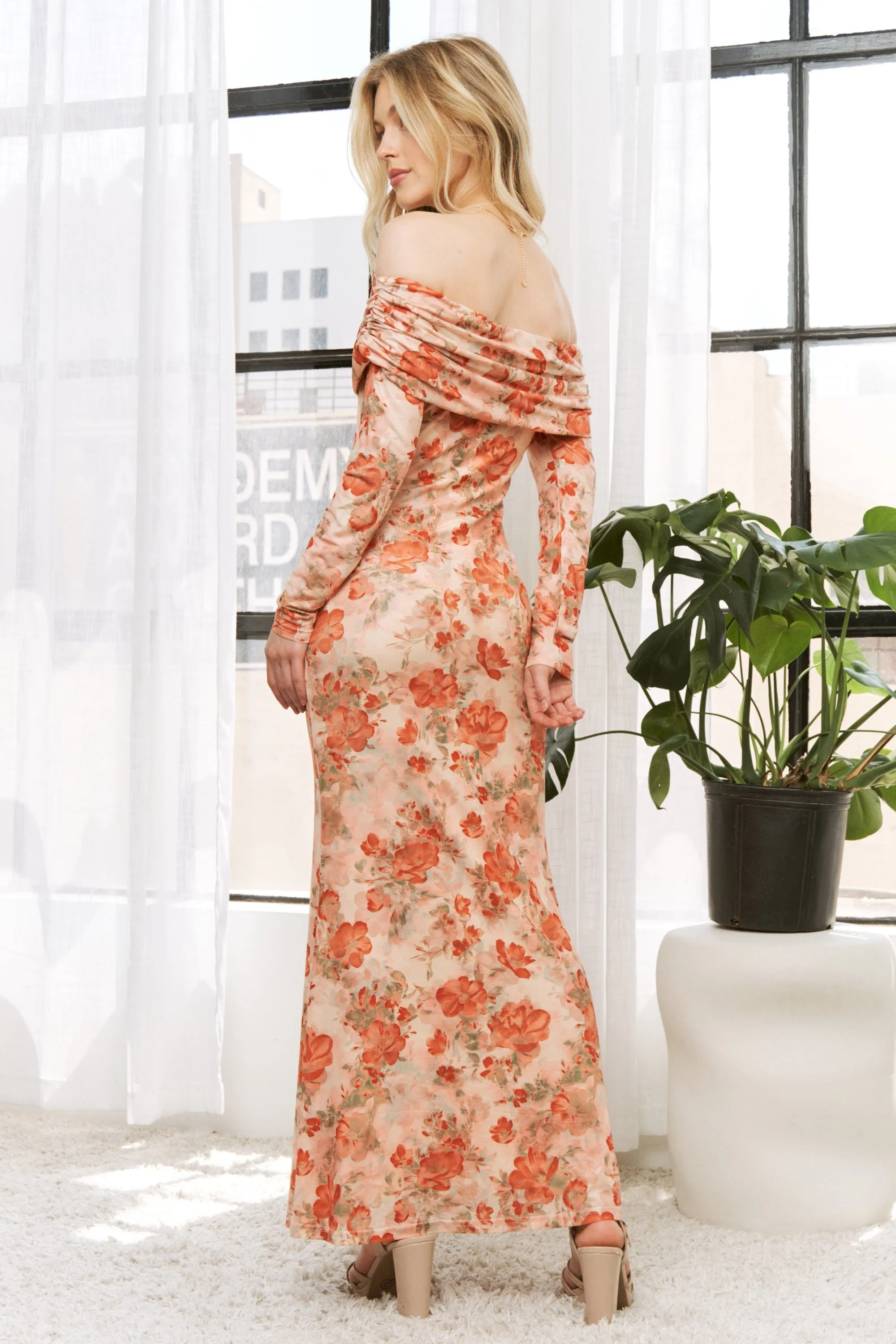 Light Pink Rose Floral Off Shoulder Maxi Dress sold by Pinkblush product image thumbnail 4