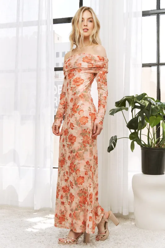 Light Pink Rose Floral Off Shoulder Maxi Dress sold by Pinkblush
