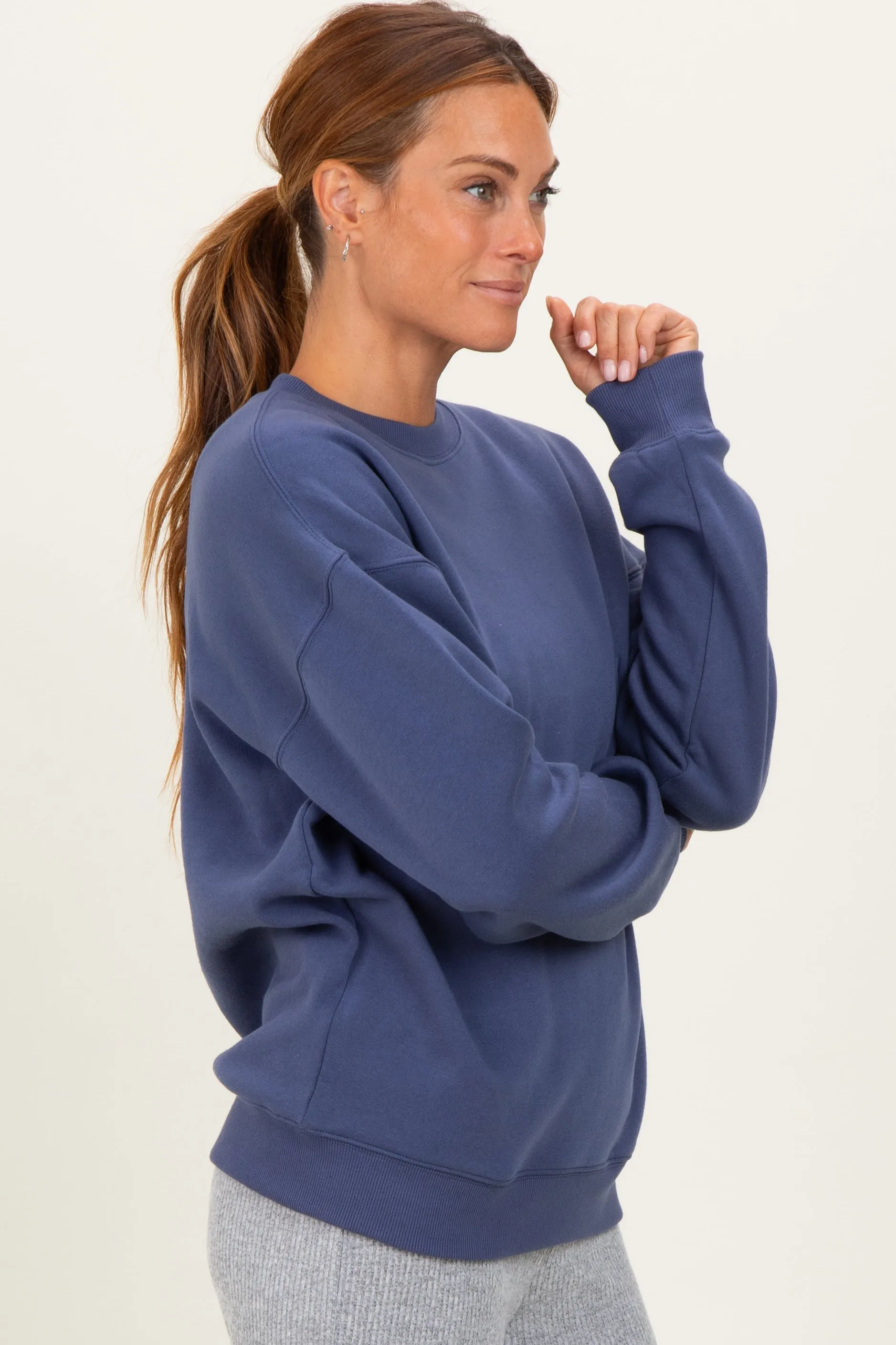 Navy Fleece Crew Neck Relaxed Fit Sweatshirt sold by Pinkblush product image thumbnail 3
