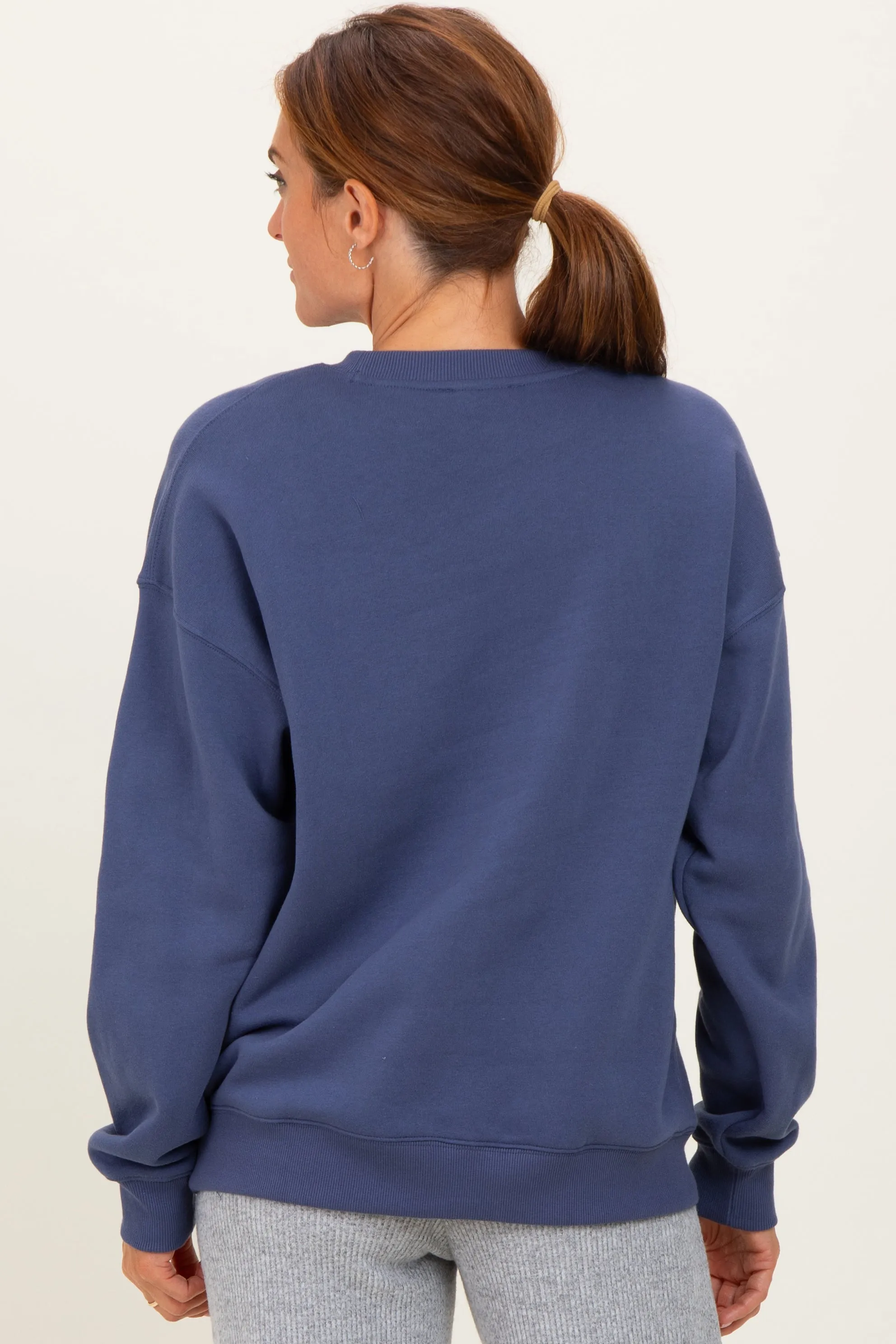 Navy Fleece Crew Neck Relaxed Fit Sweatshirt sold by Pinkblush product image thumbnail 4