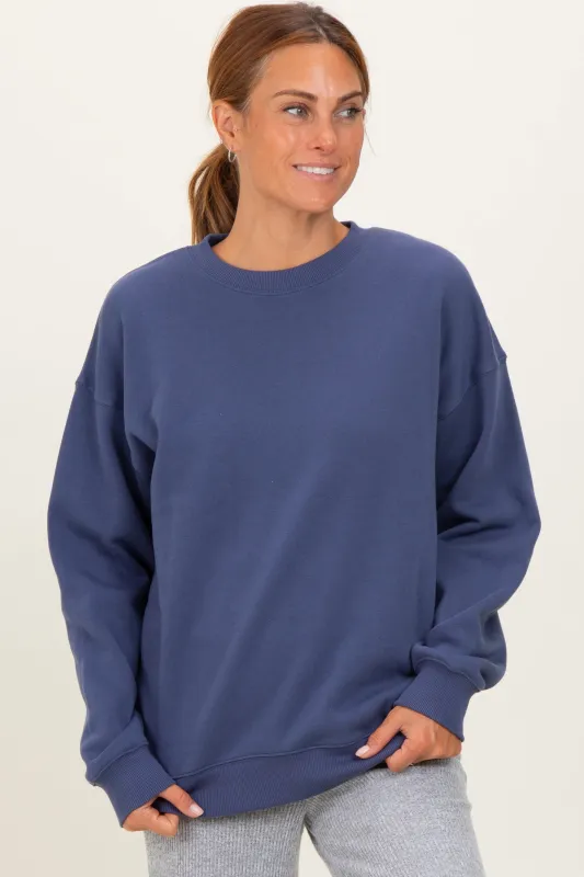 Navy Fleece Crew Neck Relaxed Fit Sweatshirt sold by Pinkblush
