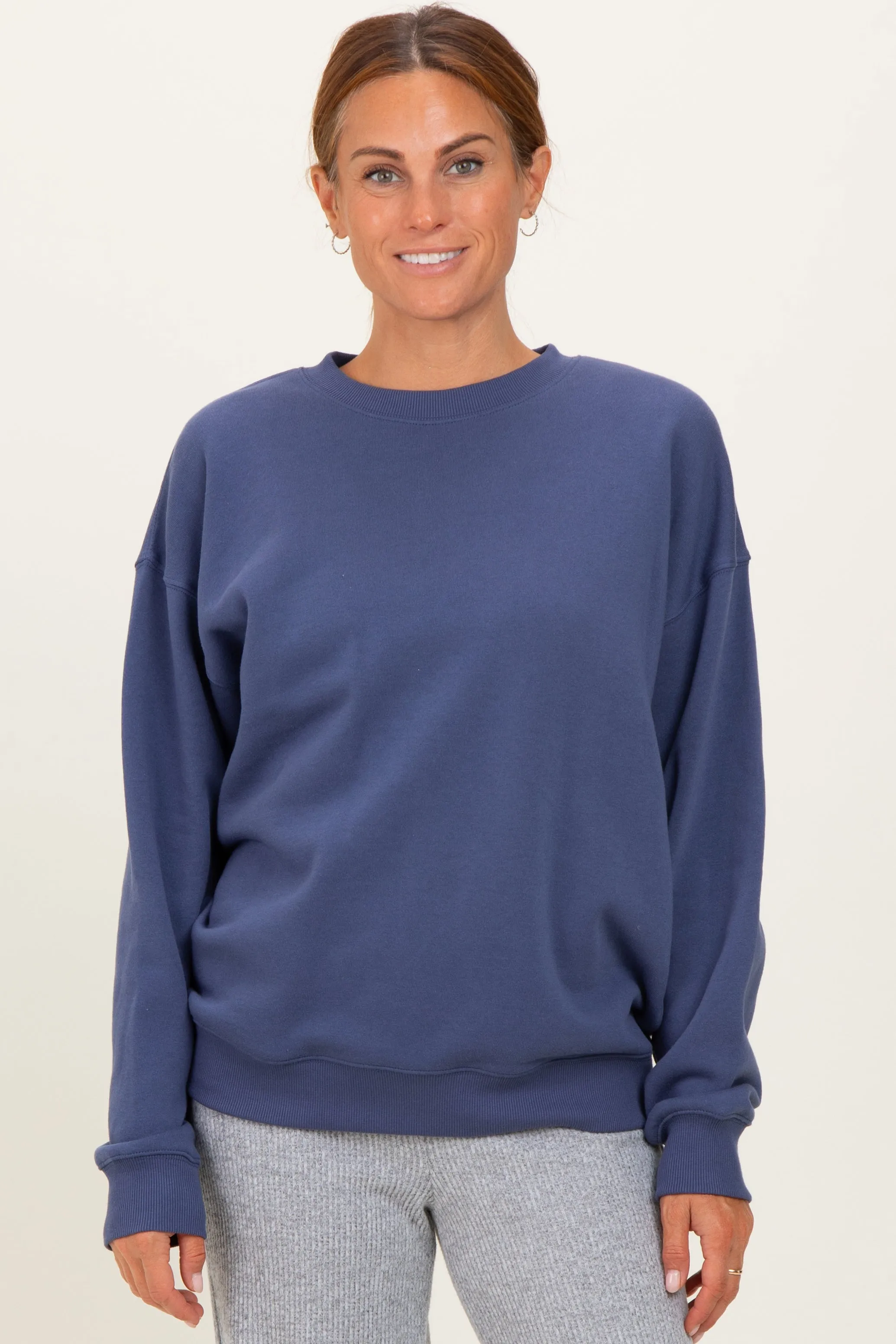 Navy Fleece Crew Neck Relaxed Fit Sweatshirt sold by Pinkblush product image thumbnail 2