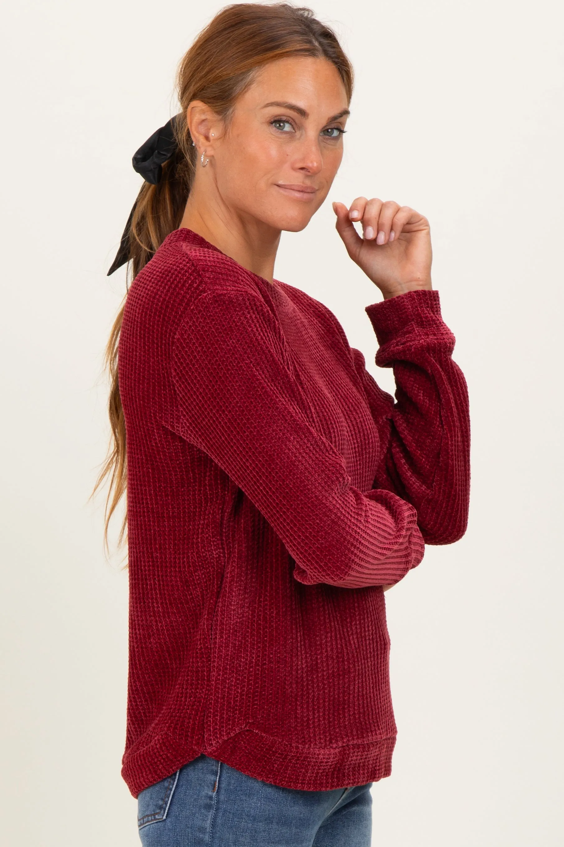 Burgundy Chenille Knit Sweater sold by Pinkblush product image thumbnail 3