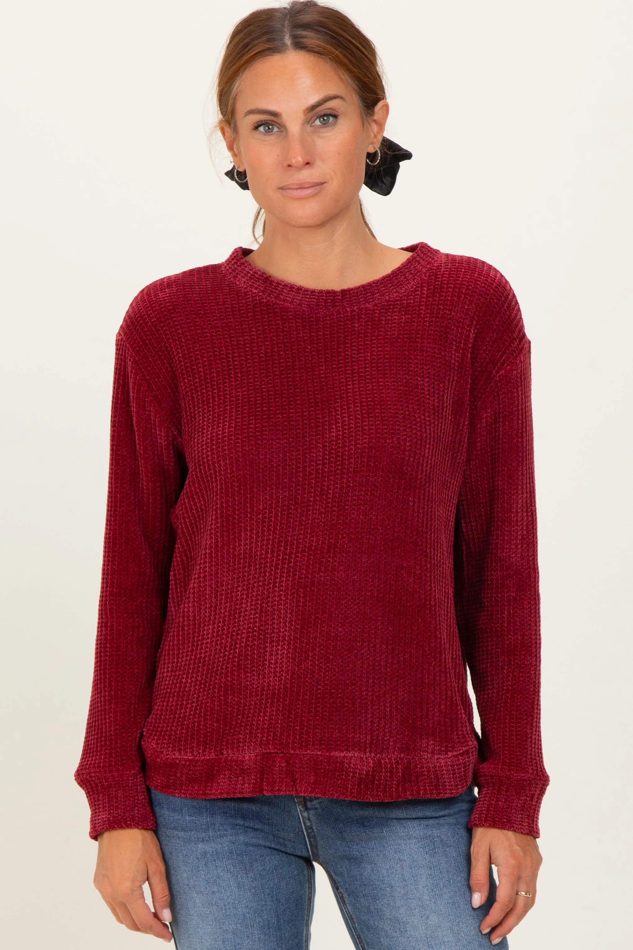 Burgundy Chenille Knit Sweater sold by Pinkblush