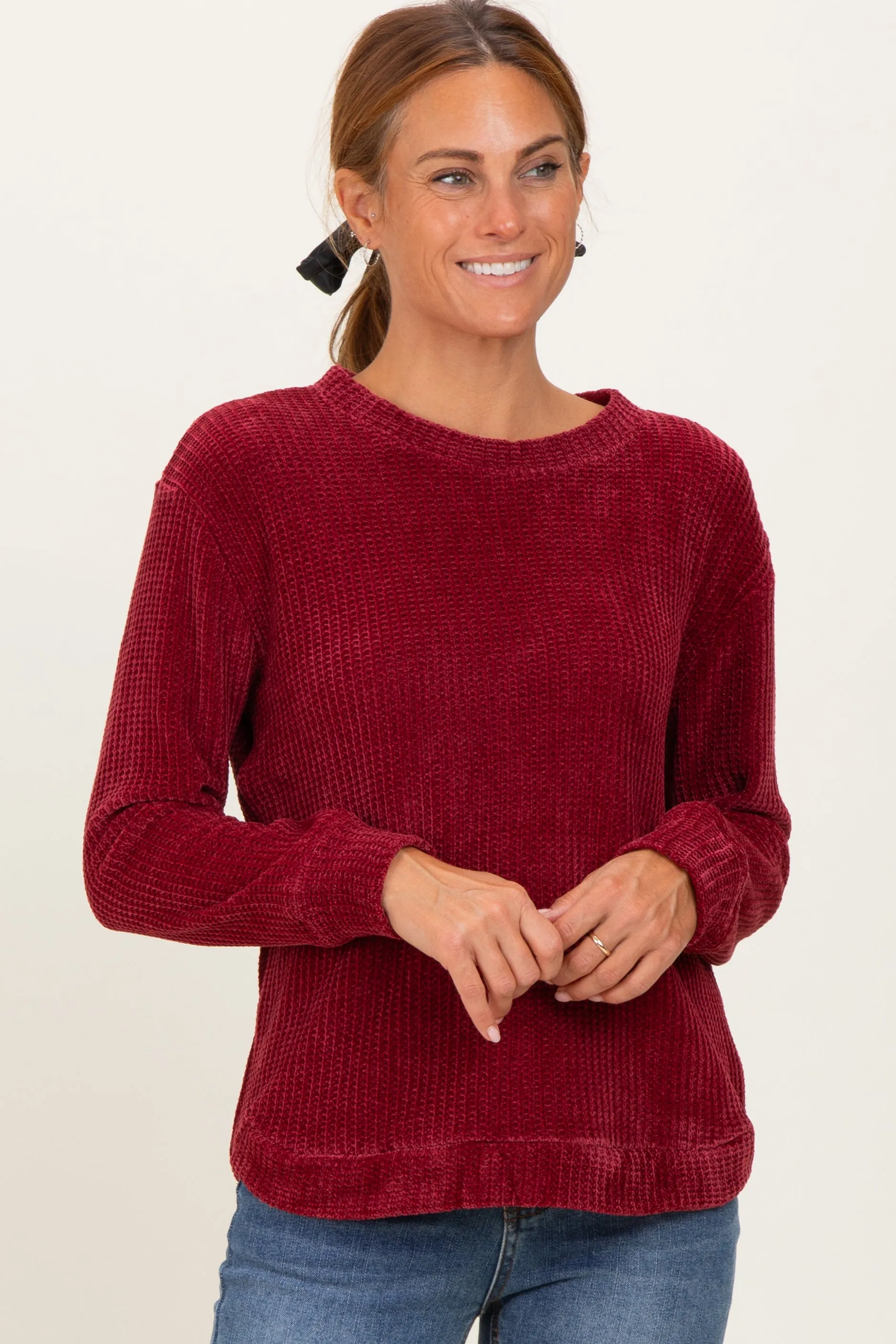 Burgundy Chenille Knit Sweater sold by Pinkblush product image thumbnail 2