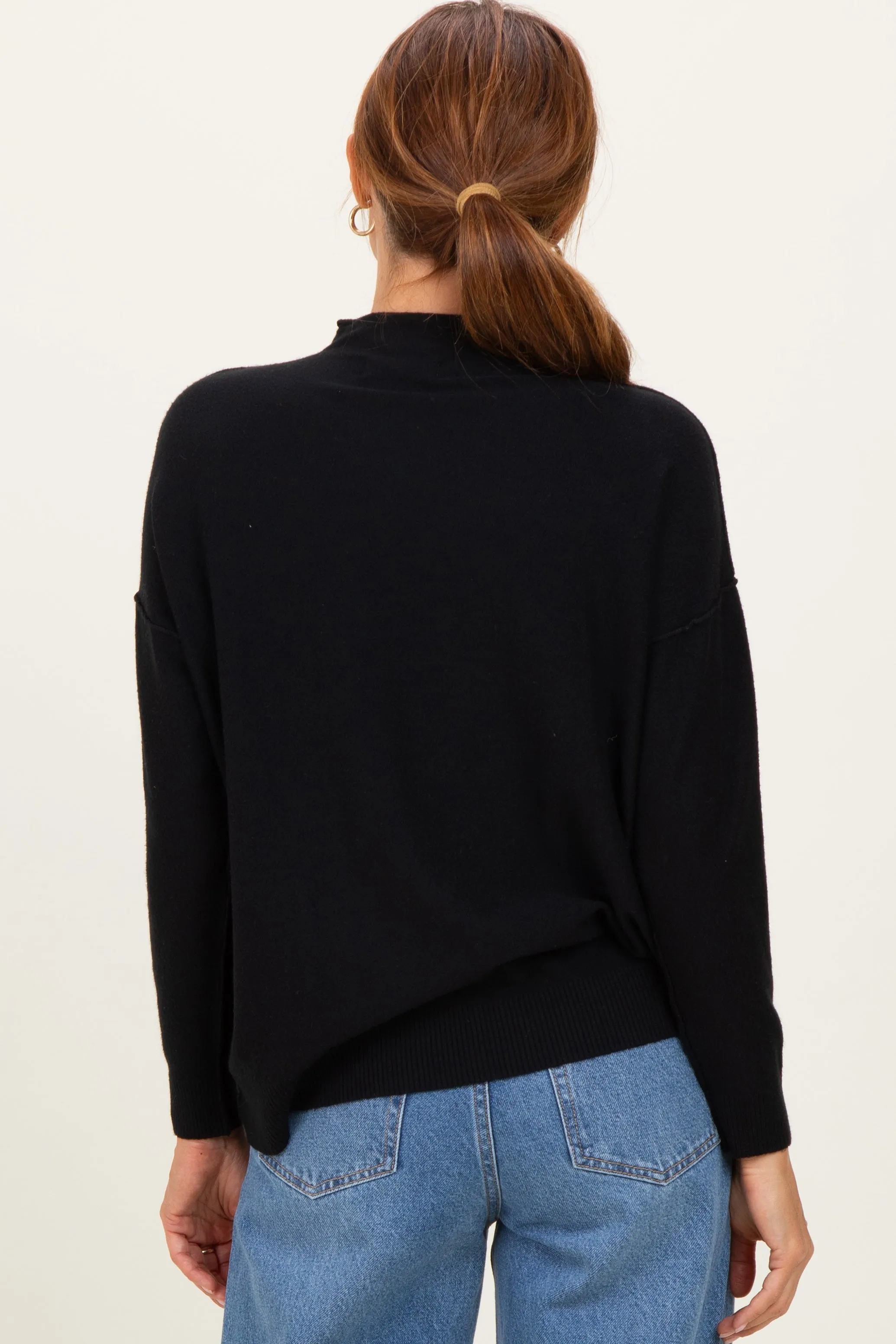 Black Mock Neck Exposed Seam Sweater sold by Pinkblush product image thumbnail 4