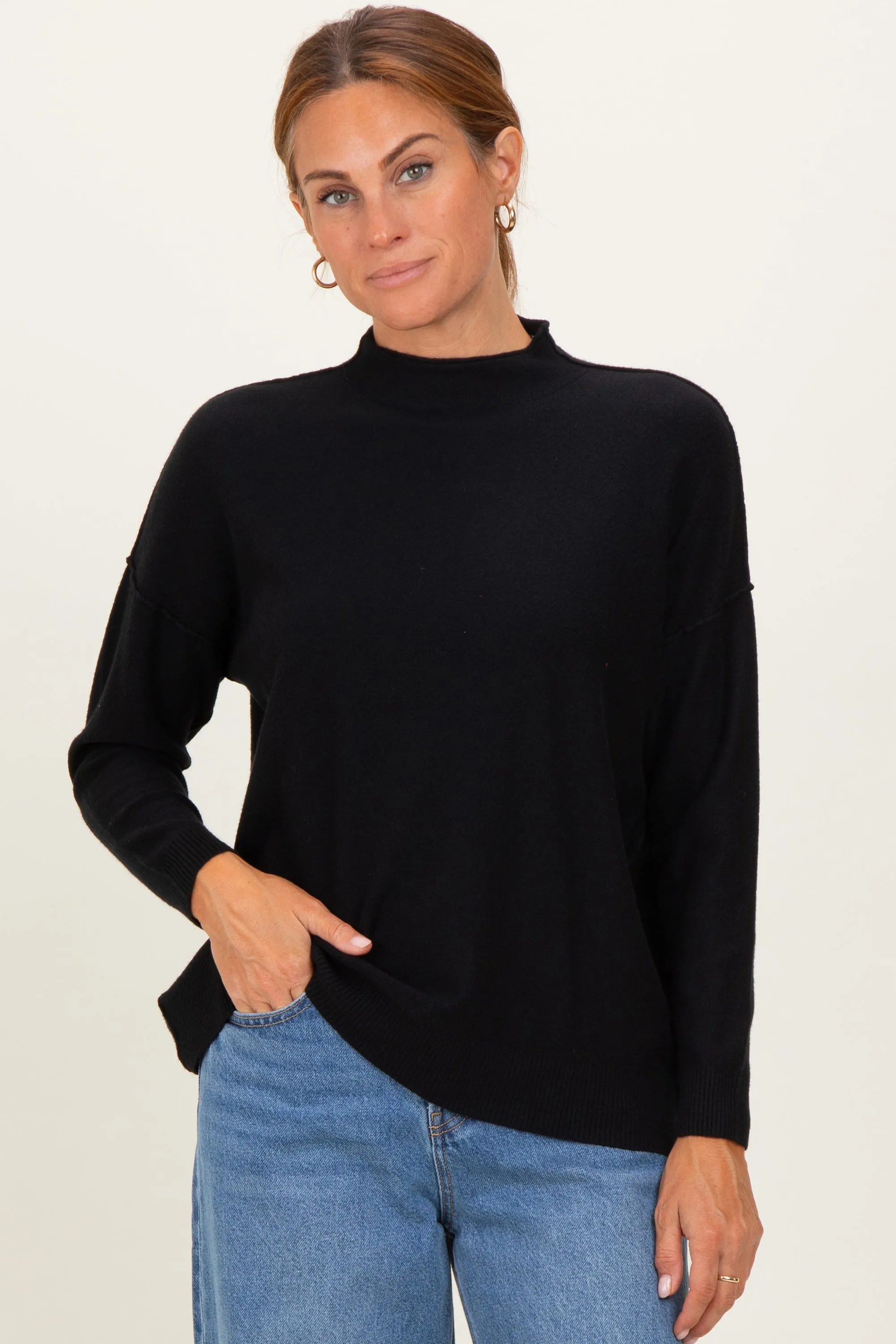 Black Mock Neck Exposed Seam Sweater sold by Pinkblush product image thumbnail 2