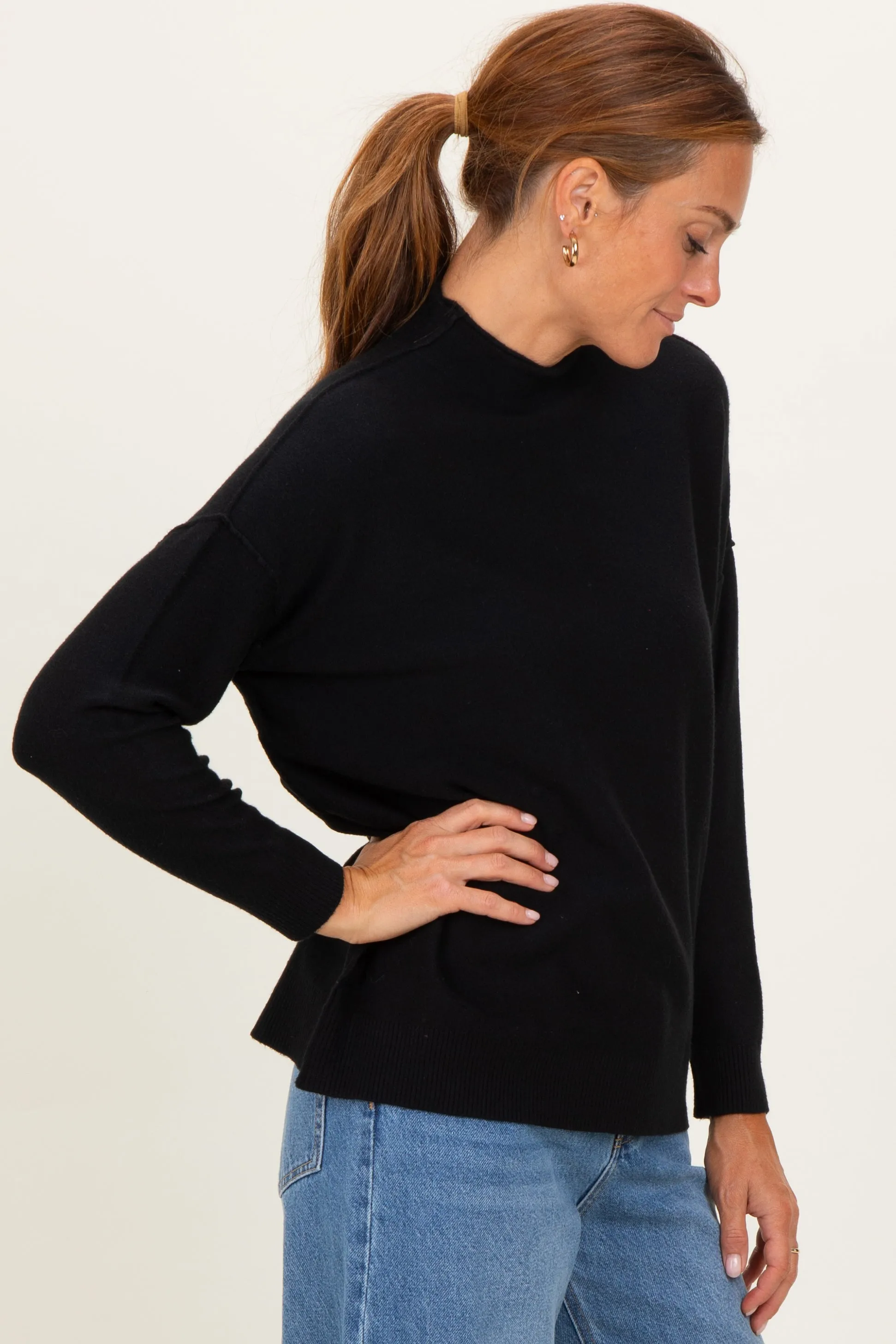 Black Mock Neck Exposed Seam Sweater sold by Pinkblush product image thumbnail 3