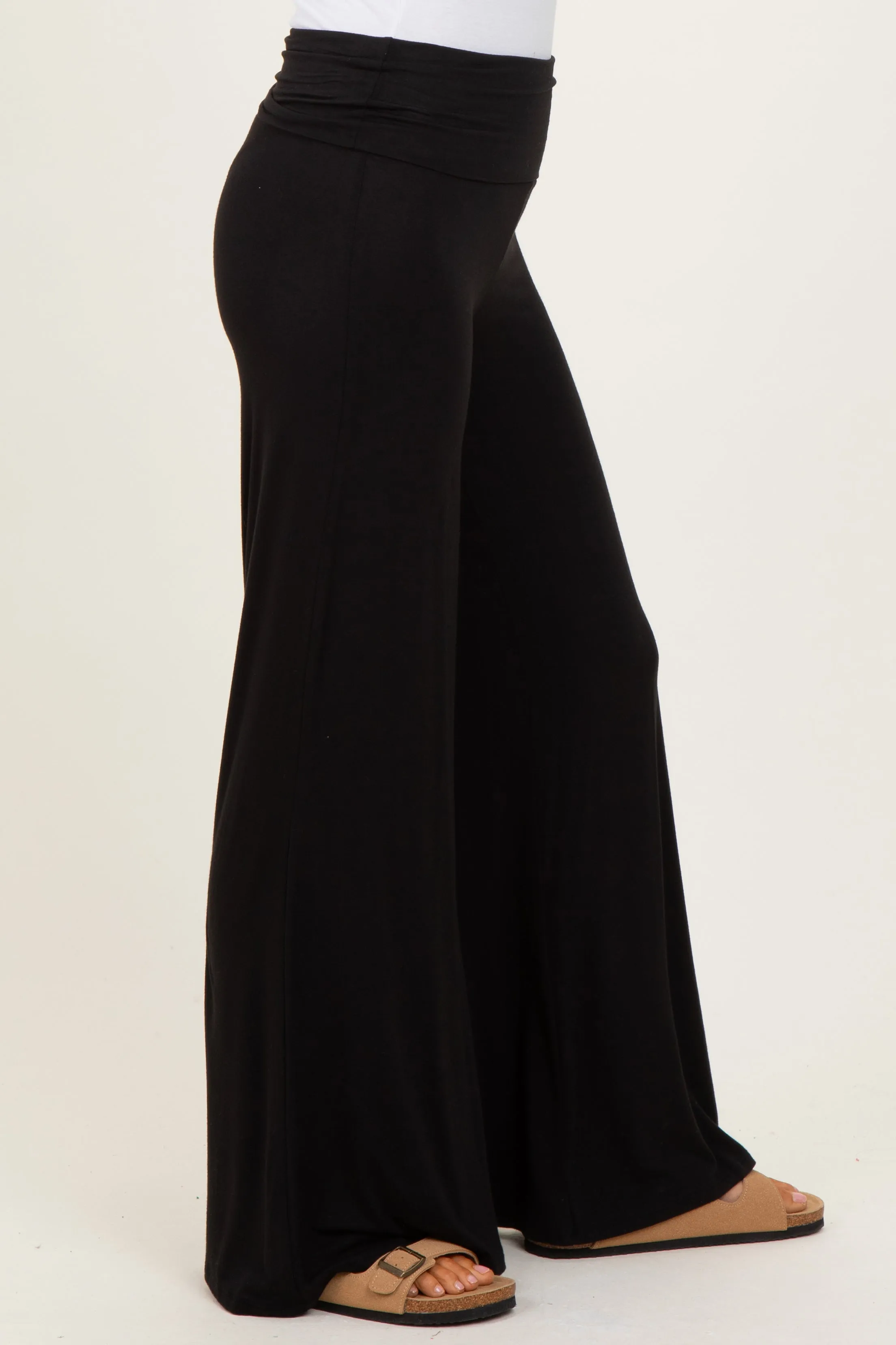 Black Fold Over Waist Wide Leg Lounge Pants sold by Pinkblush product image thumbnail 3