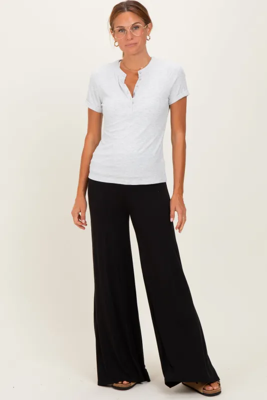 Black Fold Over Waist Wide Leg Lounge Pants sold by Pinkblush