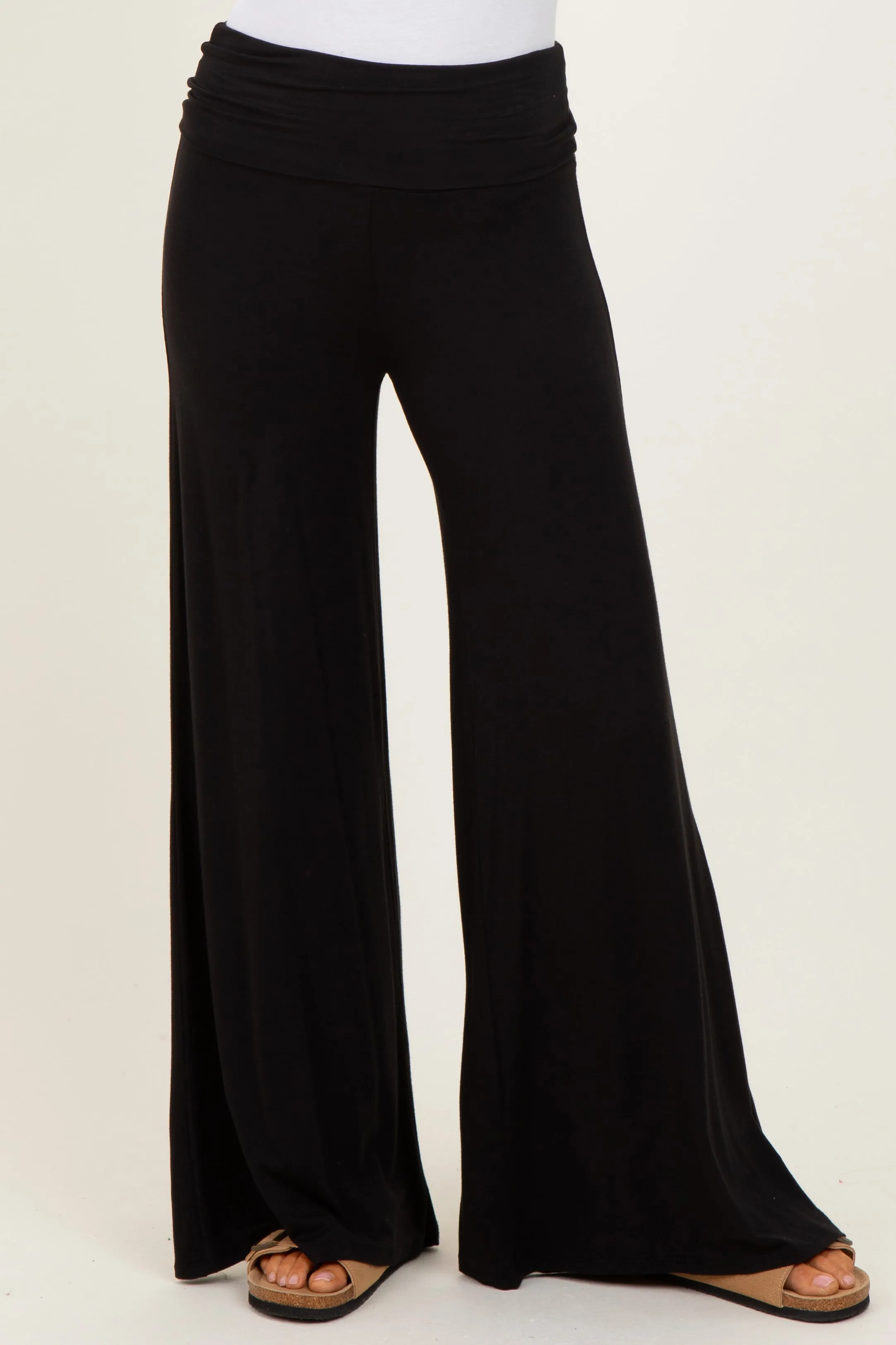 Black Fold Over Waist Wide Leg Lounge Pants sold by Pinkblush product image thumbnail 2