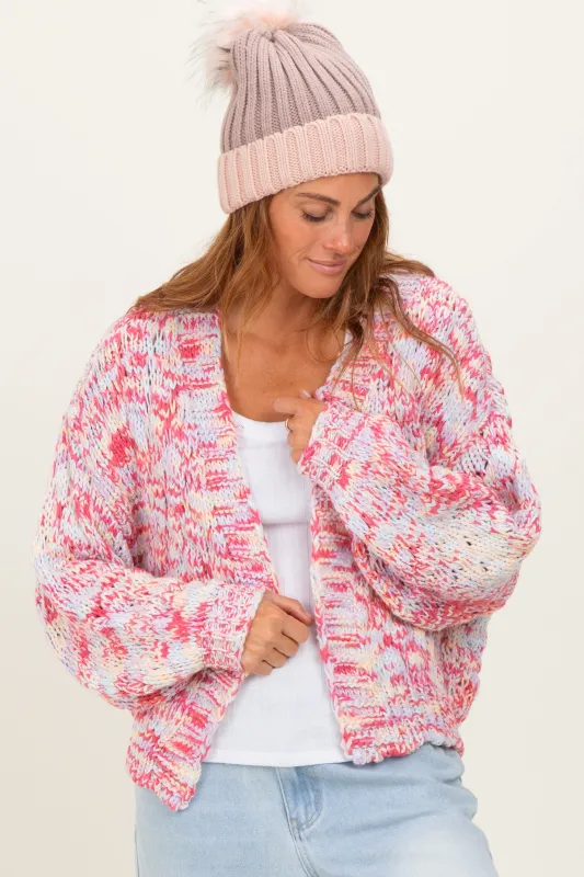Pink Multicolor Chunky Knit Open Front Cardigan sold by Pinkblush