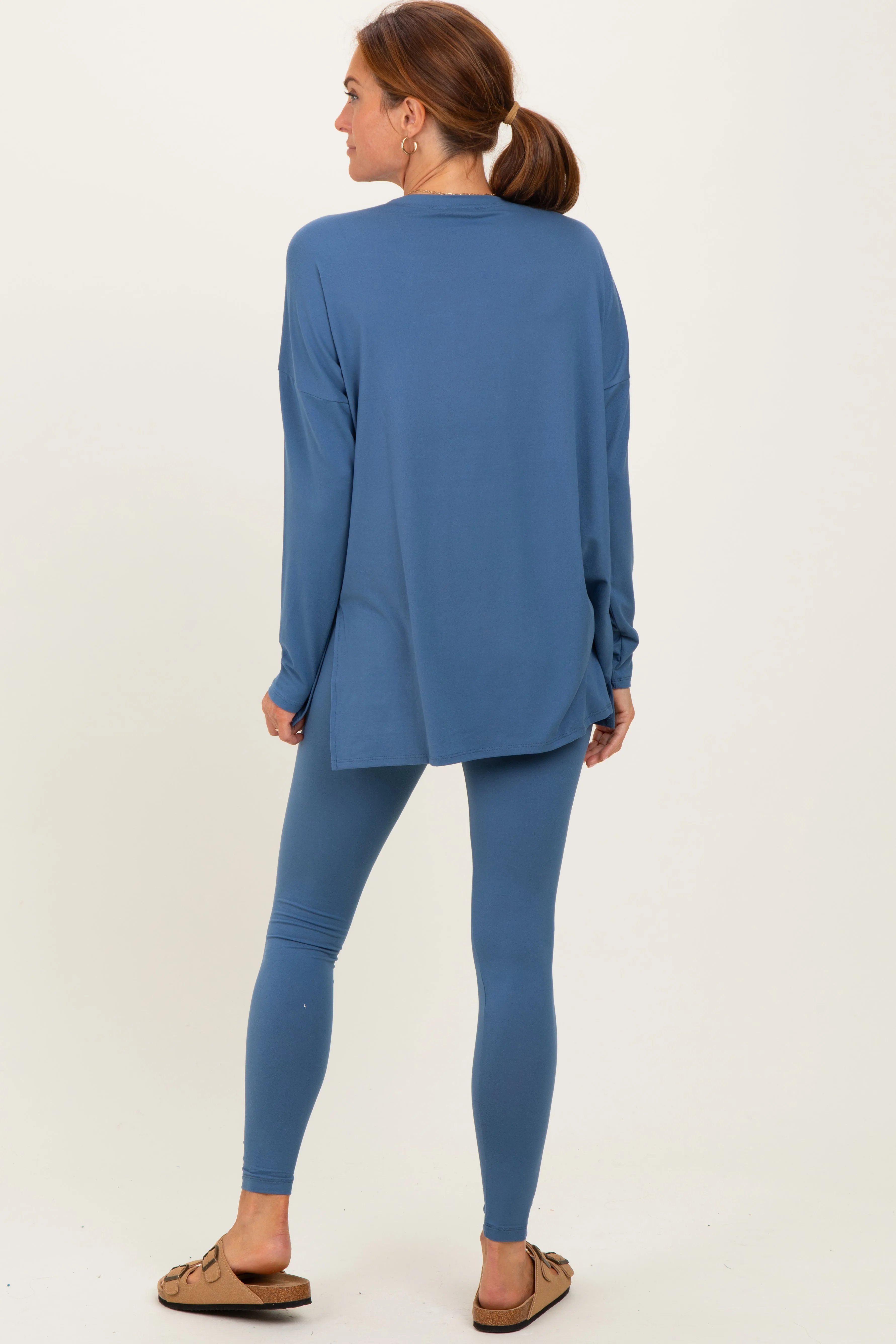 Dusty Blue Brushed Knit Oversized Top and Legging Set sold by Pinkblush product image thumbnail 4