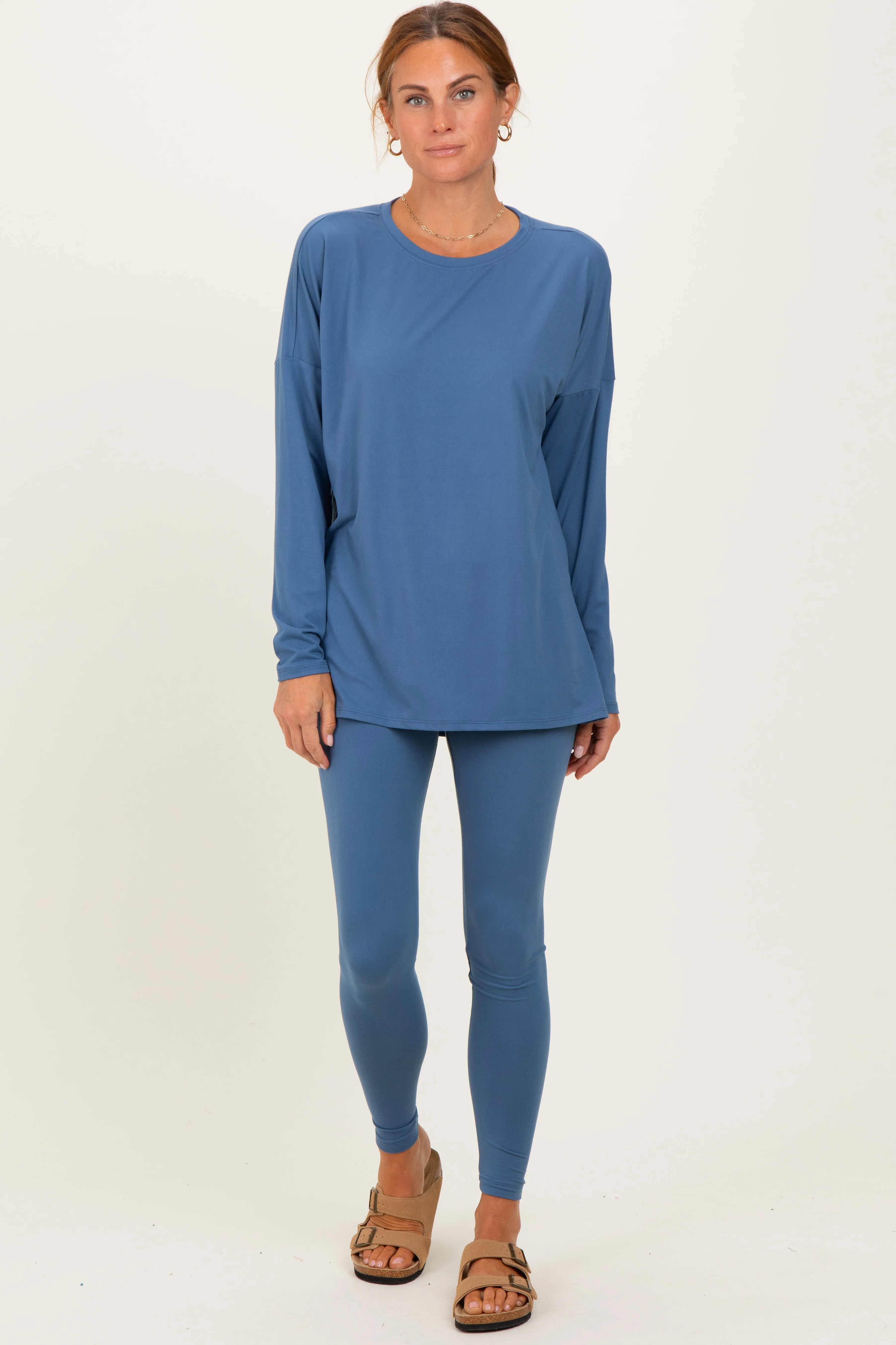 Dusty Blue Brushed Knit Oversized Top and Legging Set sold by Pinkblush