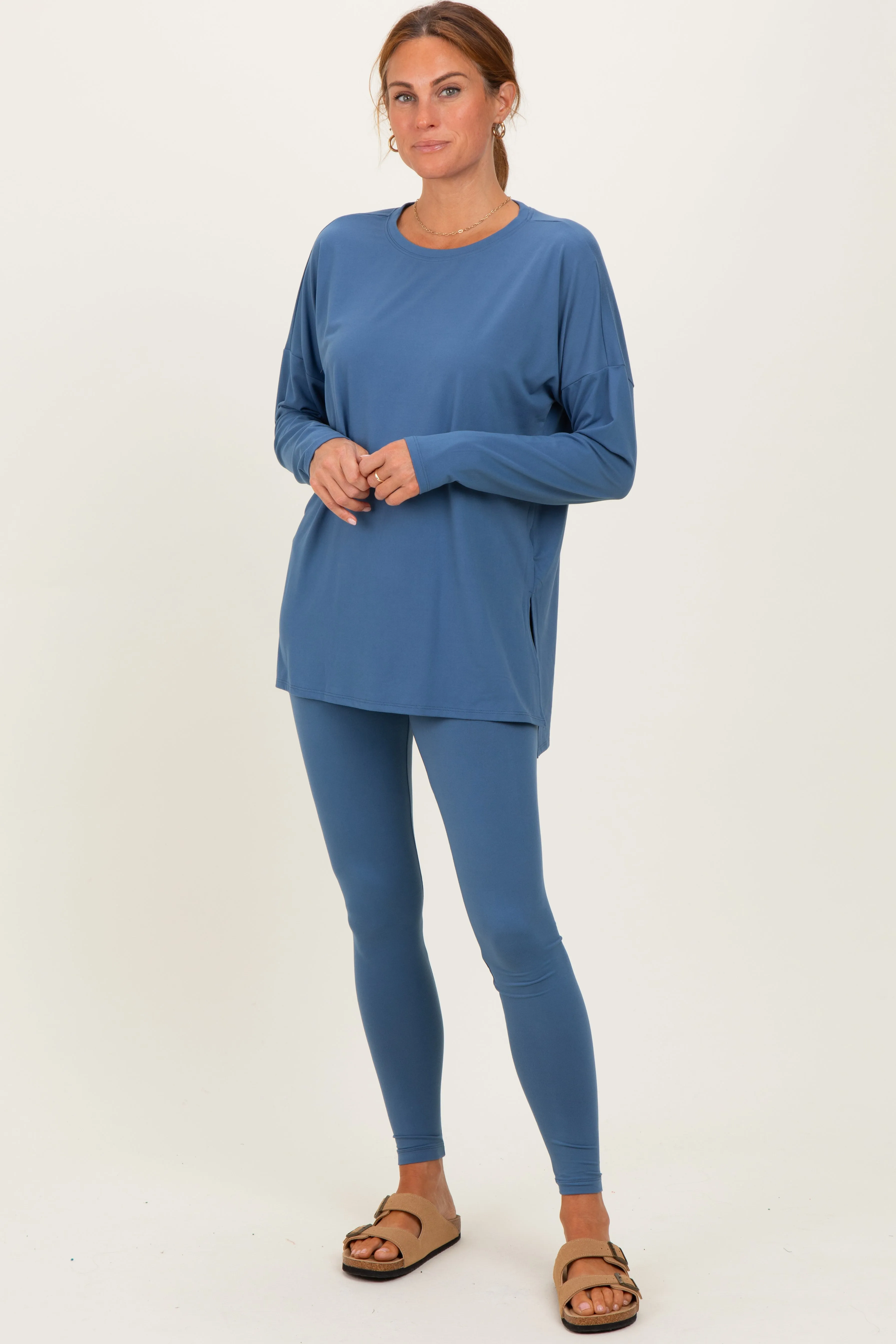 Dusty Blue Brushed Knit Oversized Top and Legging Set sold by Pinkblush product image thumbnail 2