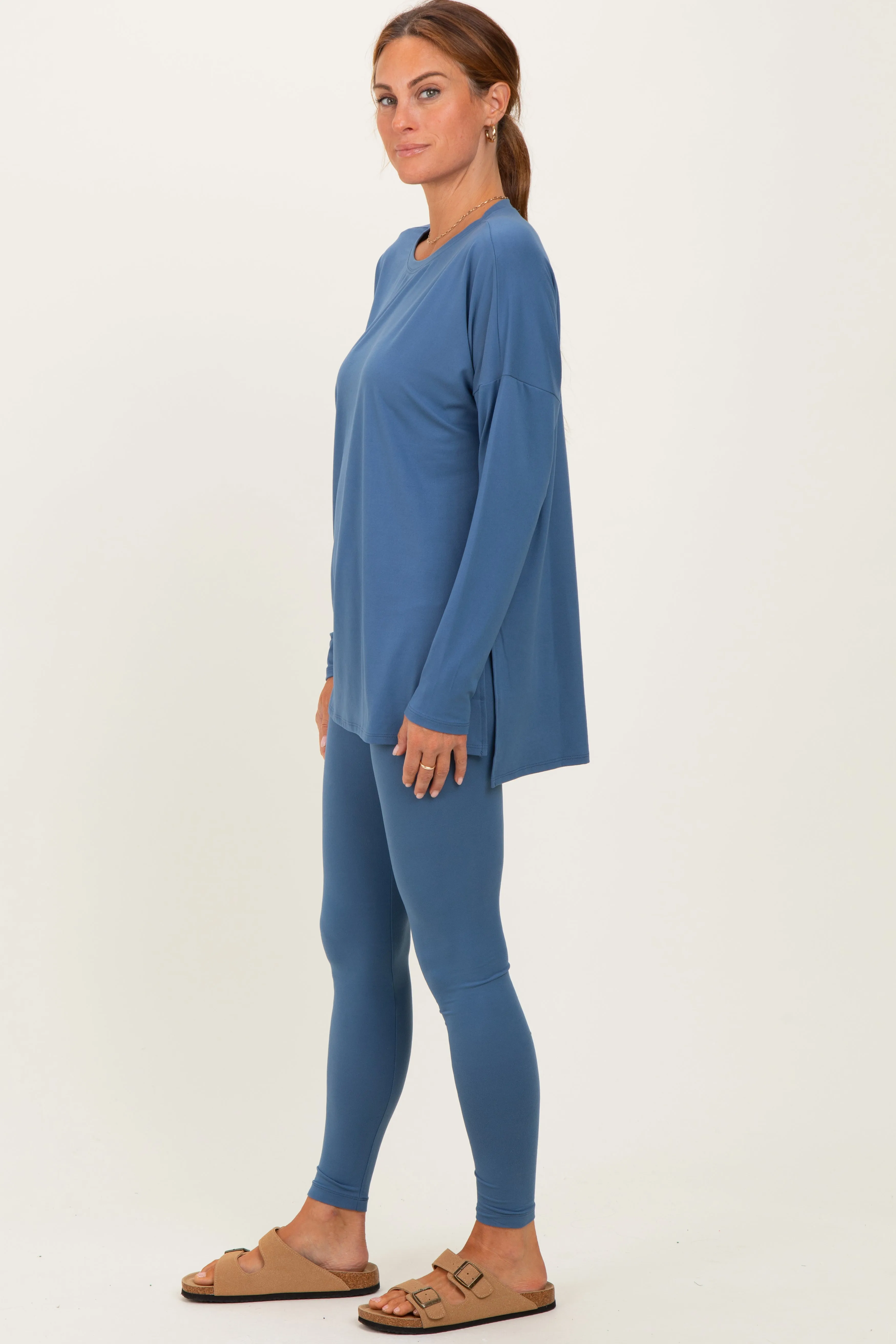 Dusty Blue Brushed Knit Oversized Top and Legging Set sold by Pinkblush product image thumbnail 3