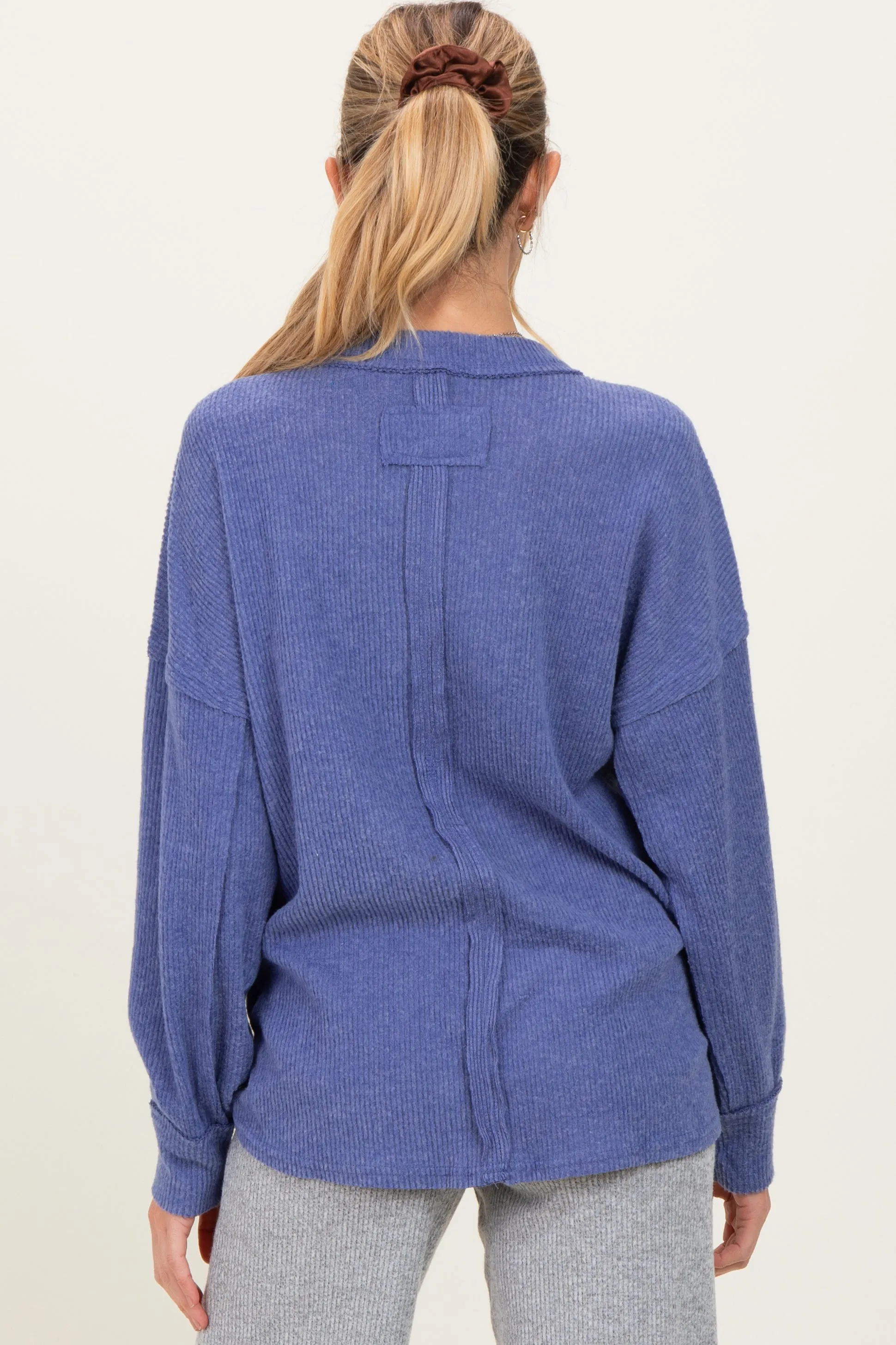 Periwinkle Brushed Ribbed Knit Maternity Pullover sold by Pinkblush product image thumbnail 4