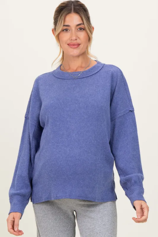 Periwinkle Brushed Ribbed Knit Maternity Pullover sold by Pinkblush