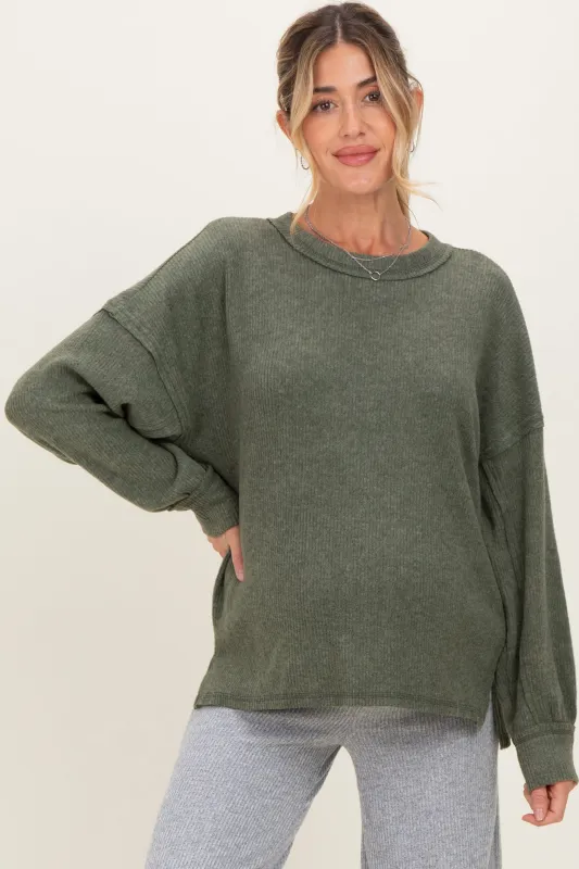 Olive Brushed Ribbed Knit Maternity Pullover sold by Pinkblush