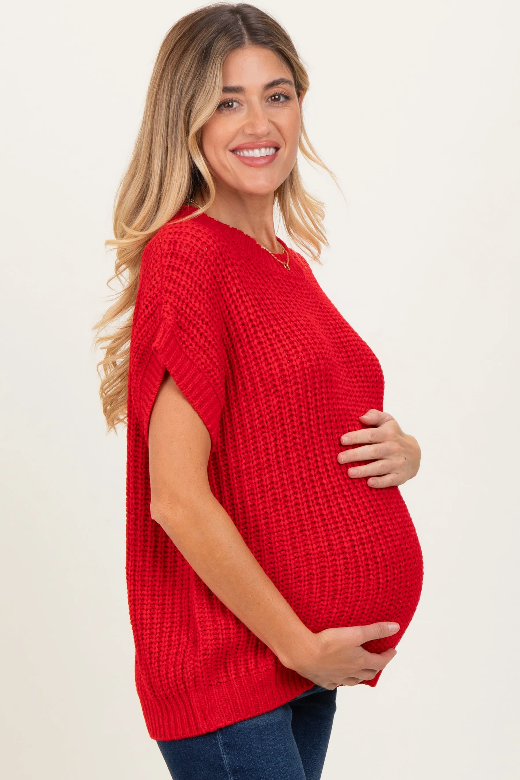 Red Short Sleeve Round Neck Maternity Sweater sold by Pinkblush product image thumbnail 2