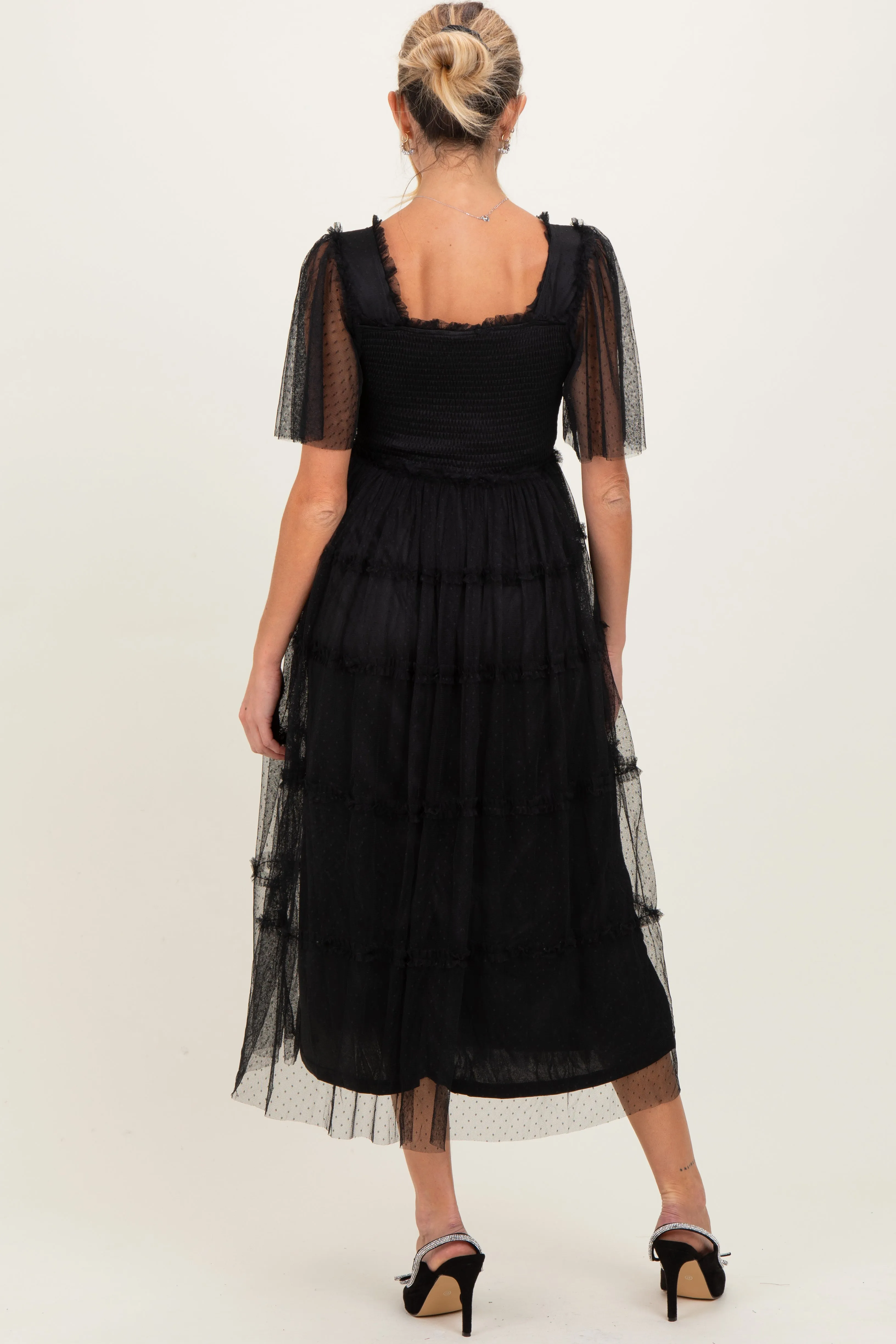 Black Ruffled Mesh Maternity Maxi Dress sold by Pinkblush product image thumbnail 4