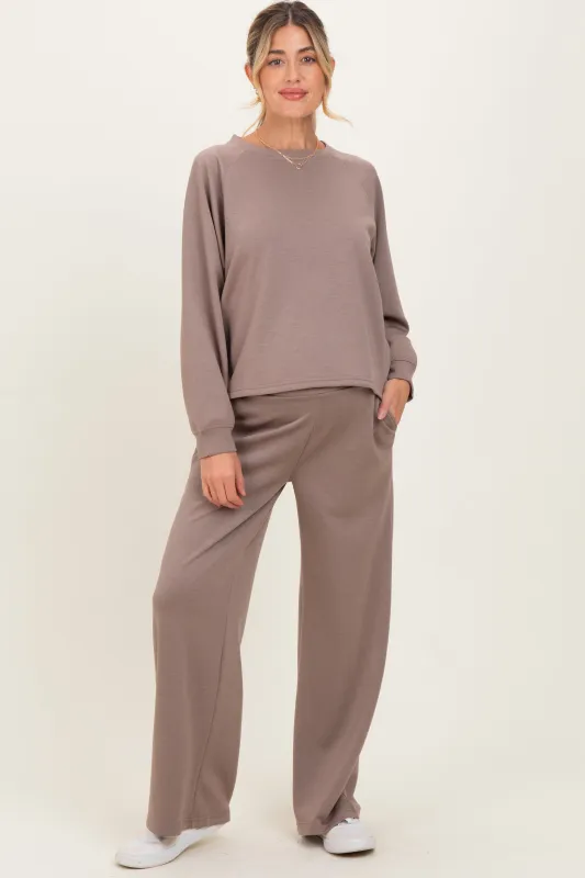 Mocha Crewneck Pullover Pant Maternity Set sold by Pinkblush